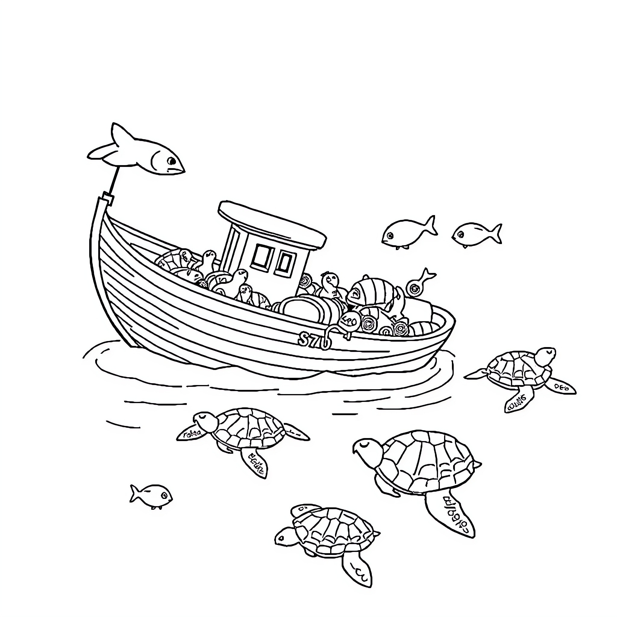 Bateau carrying passengers on the ocean Coloring Page (free black-and-white line drawing printable PDF for all, from beginners to advanced learners, including children, teens, adults, and seniors)