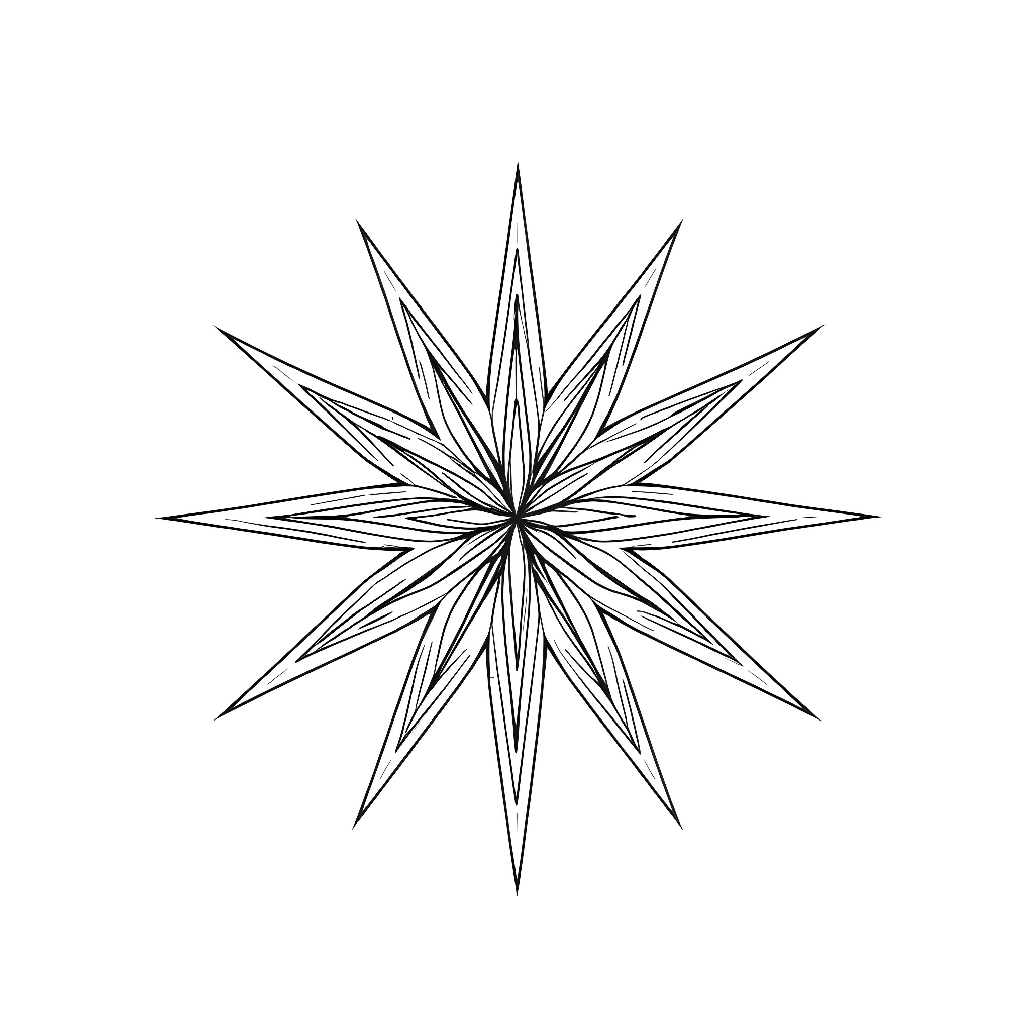 Star Burst Geometric Design Coloring Page (free black-and-white line drawing printable PDF for all, from beginners to advanced learners, including children, teens, adults, and seniors)