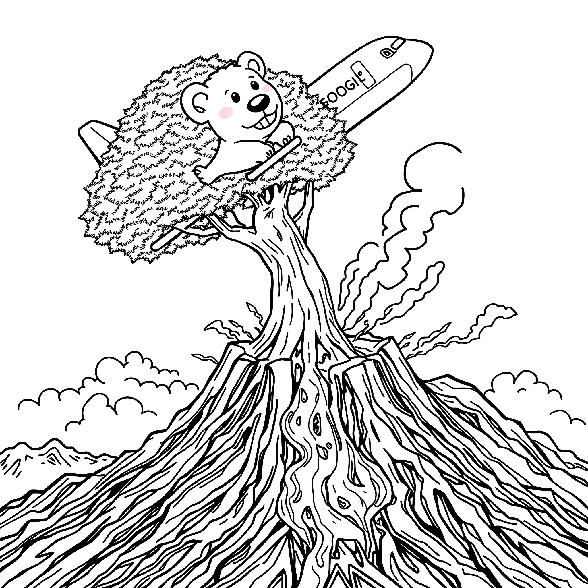 Gummy Bear enjoying adventure in the wilderness Coloring Page (free black-and-white line drawing printable PDF for all, from beginners to advanced learners, including children, teens, adults, and seniors)