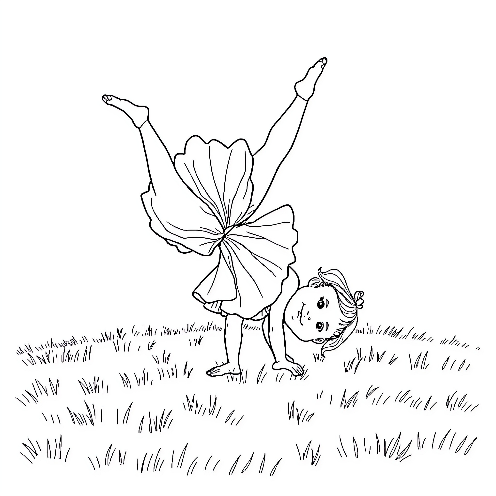 Dancer performing graceful movements in a meadow Coloring Page (free black-and-white line drawing printable PDF for all, from beginners to advanced learners, including children, teens, adults, and seniors)