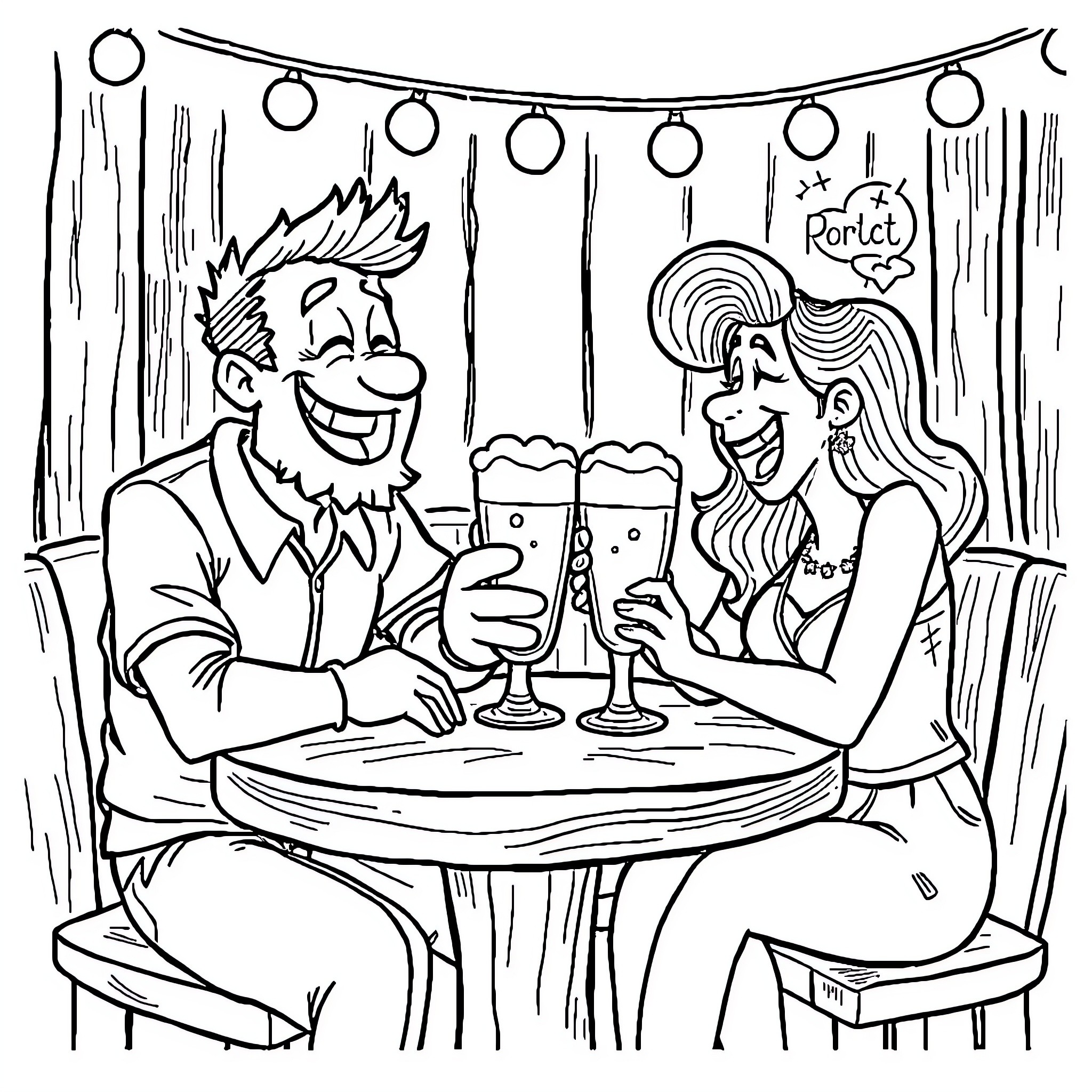 Mordecai and friends enjoying drinks at a bar Coloring Page (free black-and-white line drawing printable PDF for all, from beginners to advanced learners, including children, teens, adults, and seniors)