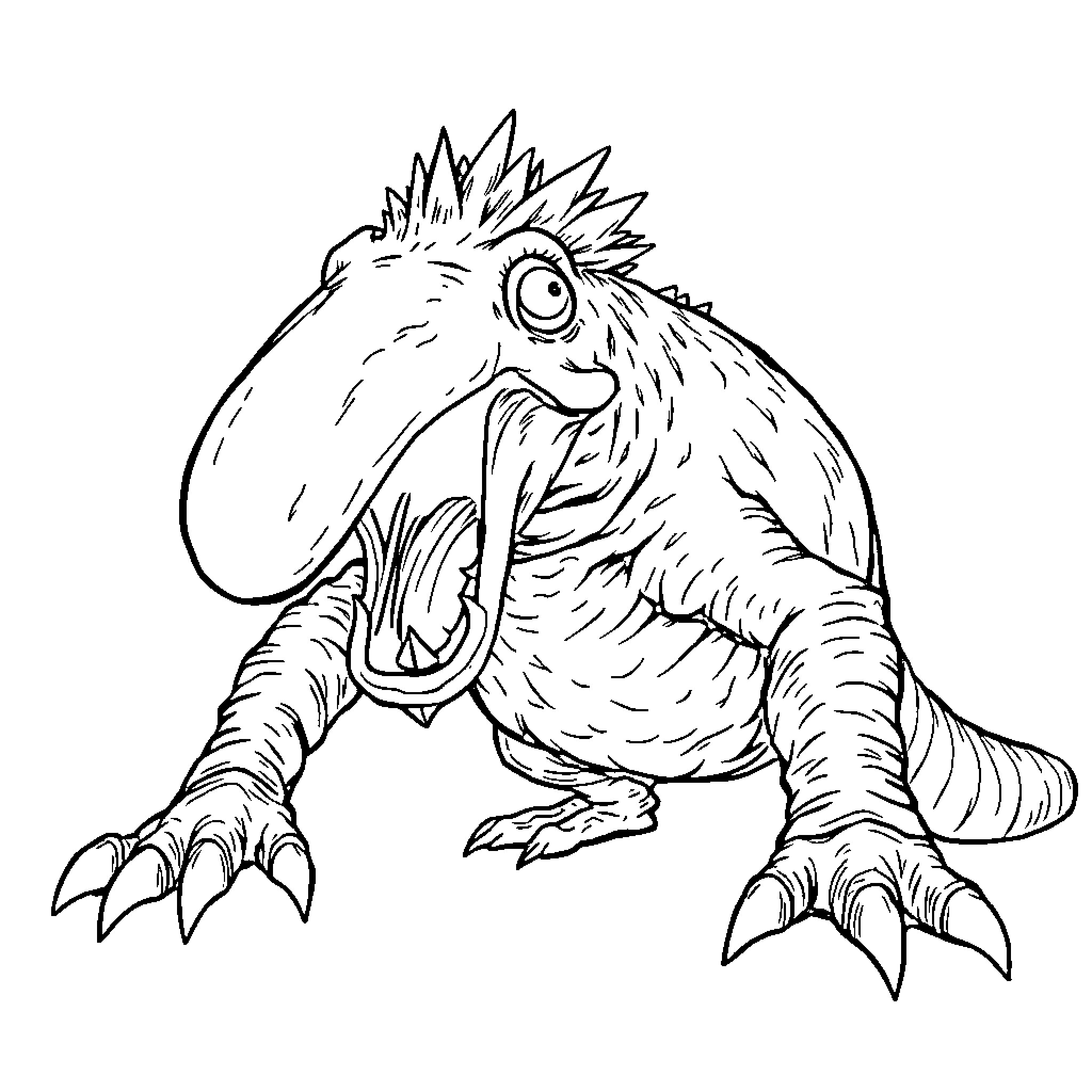 Monster creature with sharp claws and teeth Coloring Page (free black-and-white line drawing printable PDF for all, from beginners to advanced learners, including children, teens, adults, and seniors)