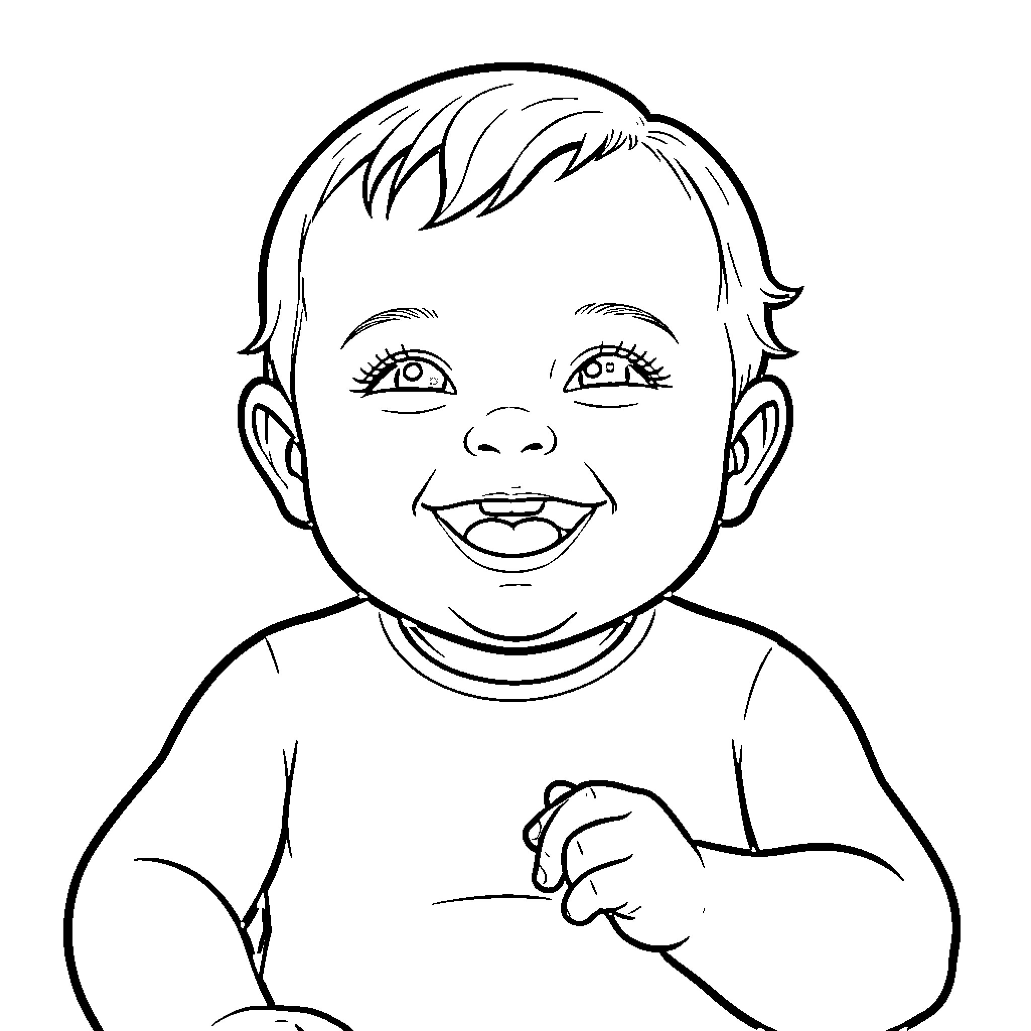Baby smiling joyfully while looking forward Coloring Page (free black-and-white line drawing printable PDF for all, from beginners to advanced learners, including children, teens, adults, and seniors)