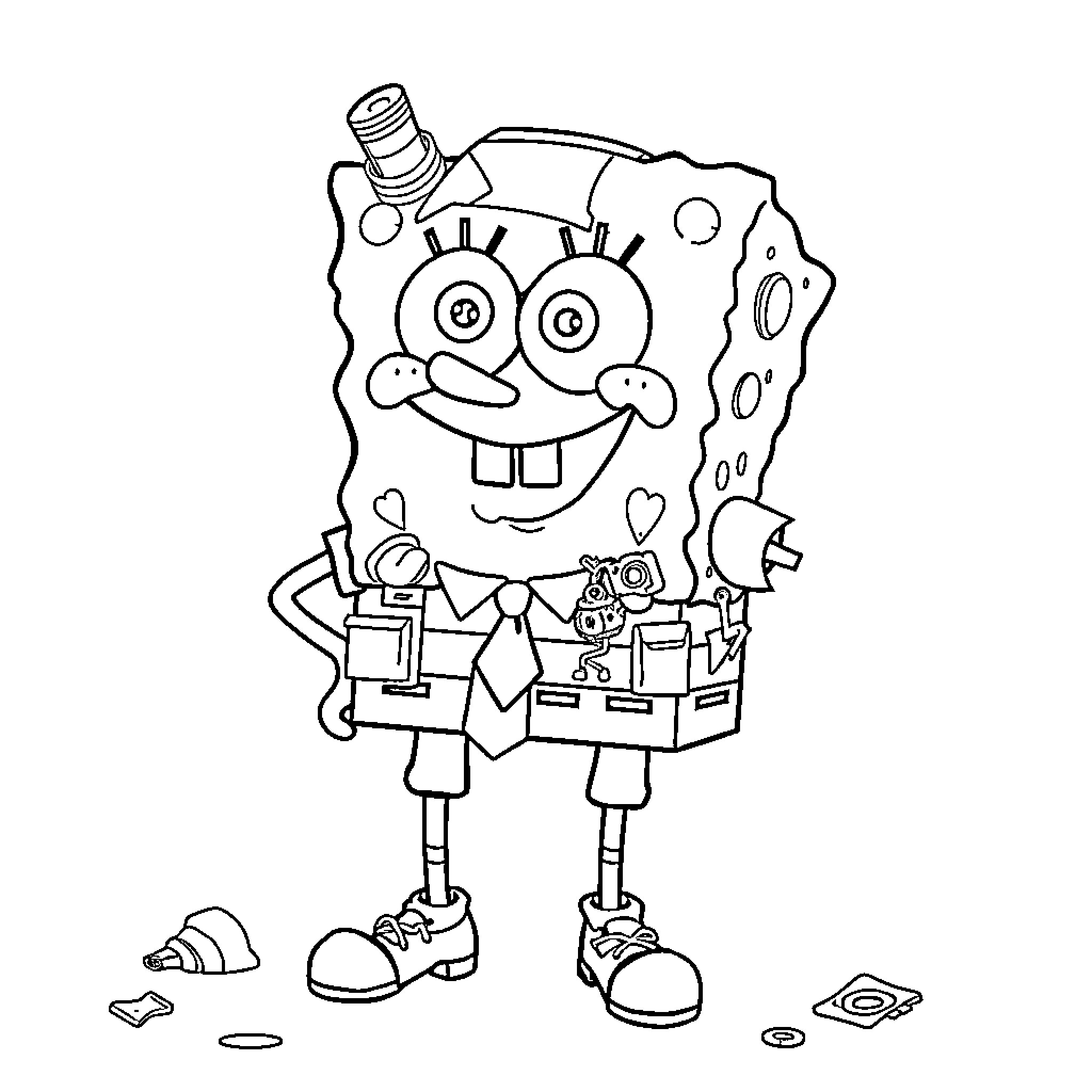 Spongebob's Amusing Workspace Coloring Page (free black-and-white line drawing printable PDF for all, from beginners to advanced learners, including children, teens, adults, and seniors)
