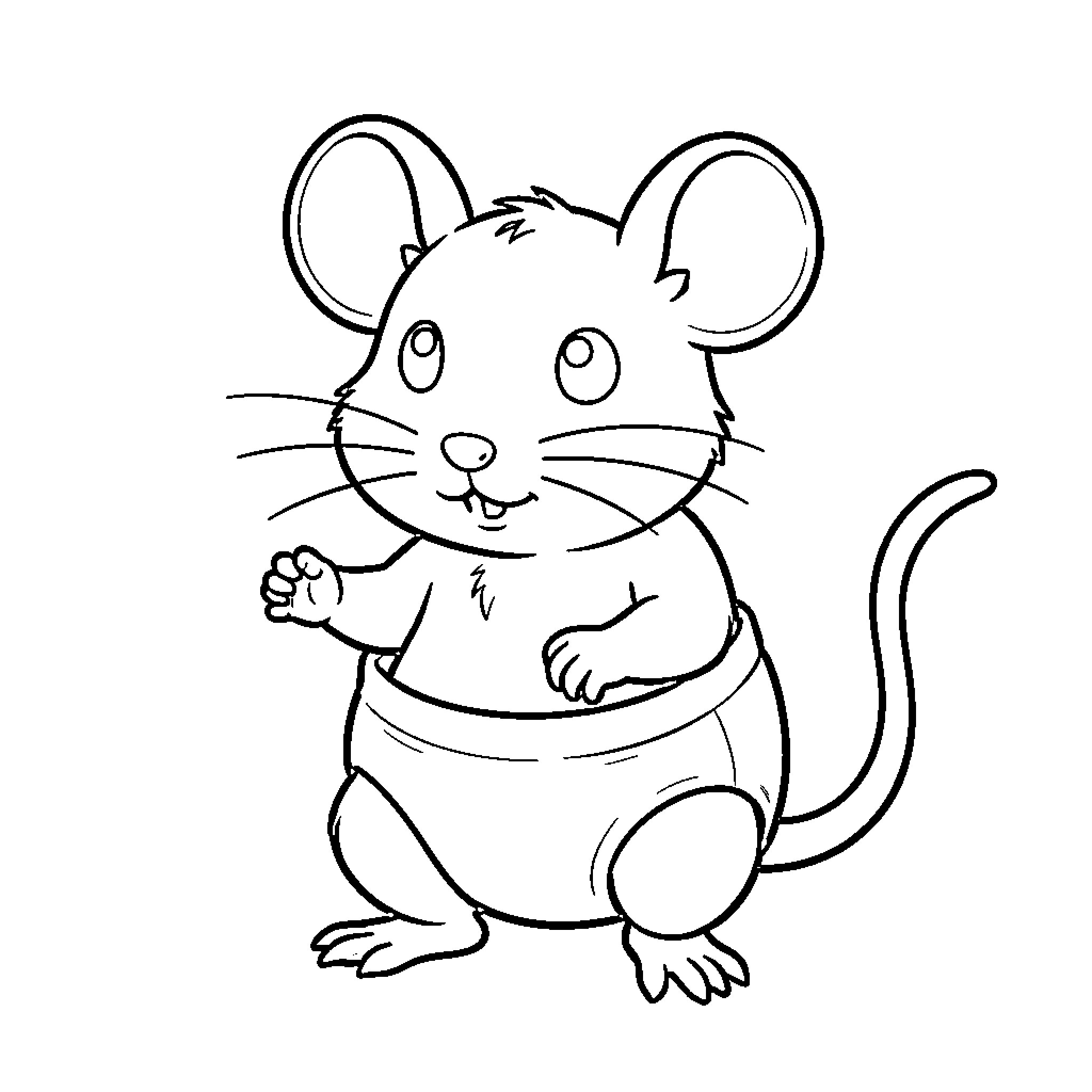 Ratón playing happily in the drawing Coloring Page (free black-and-white line drawing printable PDF for all, from beginners to advanced learners, including children, teens, adults, and seniors)