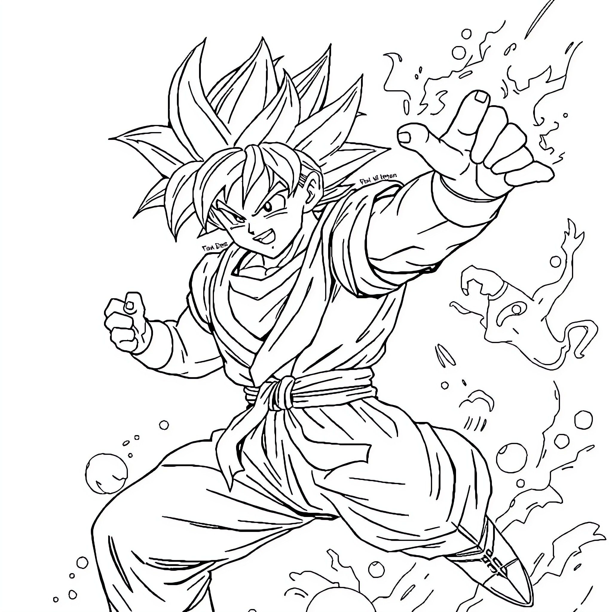 Dragonball Character Unleashing Powerful Energy Attack Coloring Page (free black-and-white line drawing printable PDF for all, from beginners to advanced learners, including children, teens, adults, and seniors)