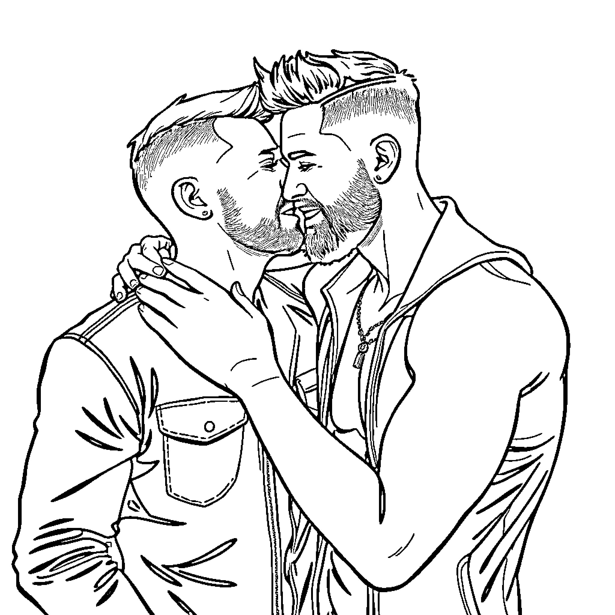 Man in stern conversation with another man Coloring Page (free black-and-white line drawing printable PDF for all, from beginners to advanced learners, including children, teens, adults, and seniors)