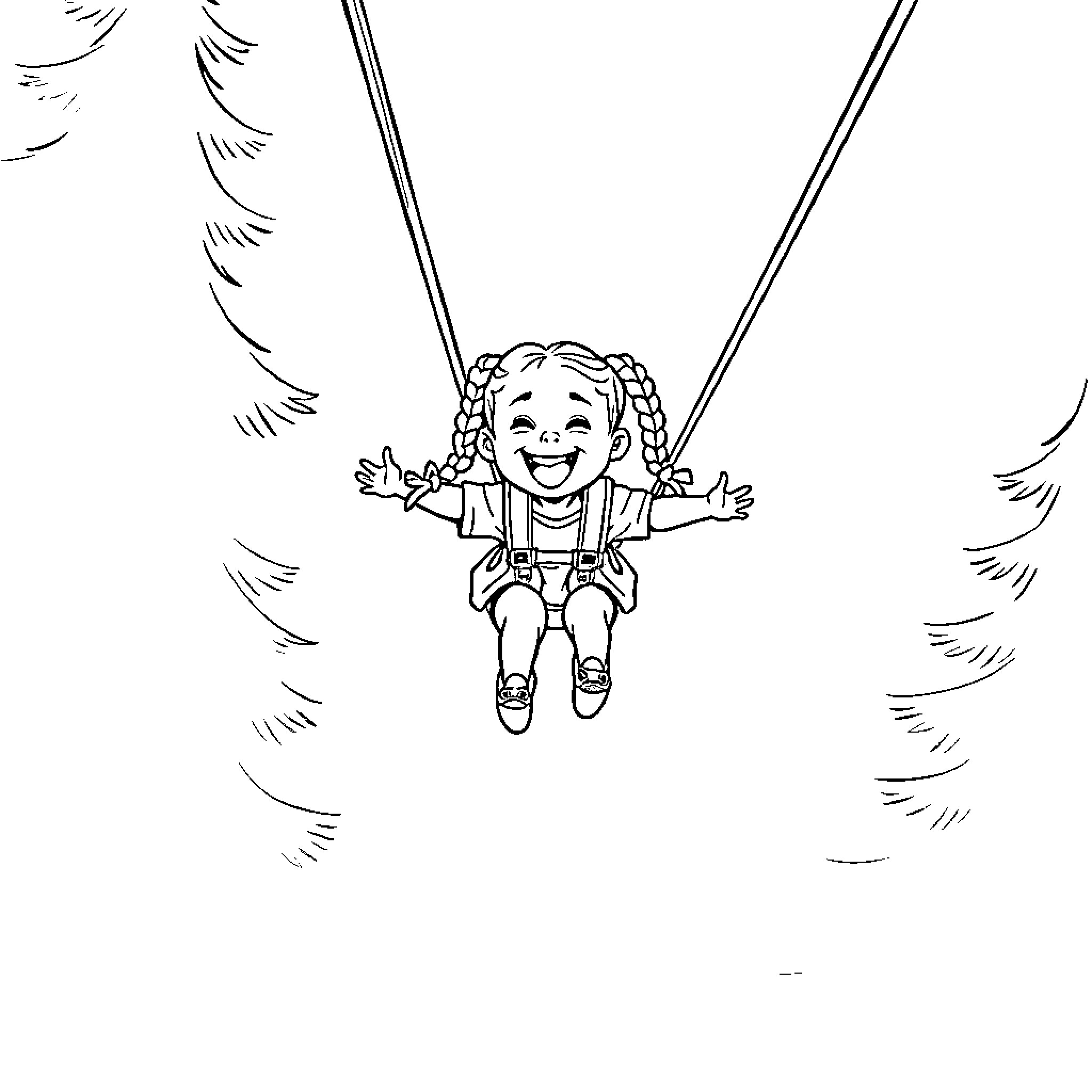 Child joyfully swinging on a playground Coloring Page (free black-and-white line drawing printable PDF for all, from beginners to advanced learners, including children, teens, adults, and seniors)