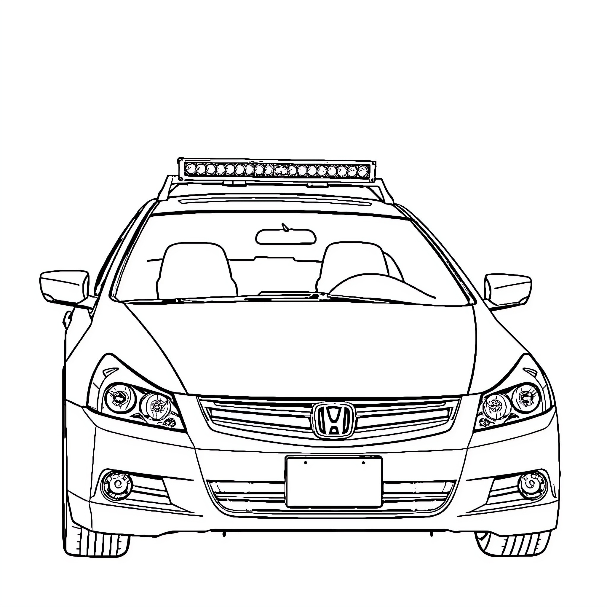 Honda Patrol Car with Emergency Lights Coloring Page (free black-and-white line drawing printable PDF for all, from beginners to advanced learners, including children, teens, adults, and seniors)