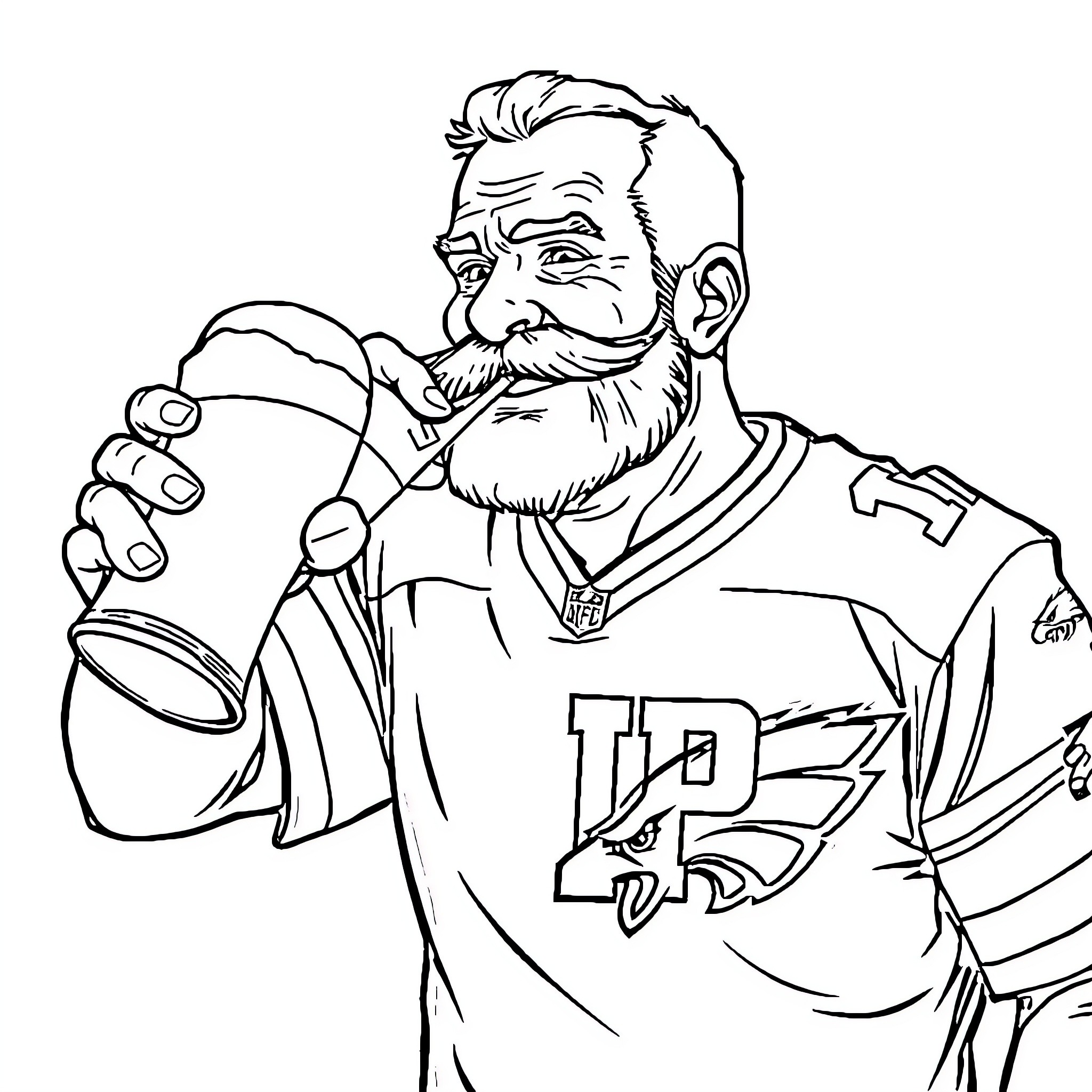 Man in sports jersey celebrates victory Coloring Page (free black-and-white line drawing printable PDF for all, from beginners to advanced learners, including children, teens, adults, and seniors)