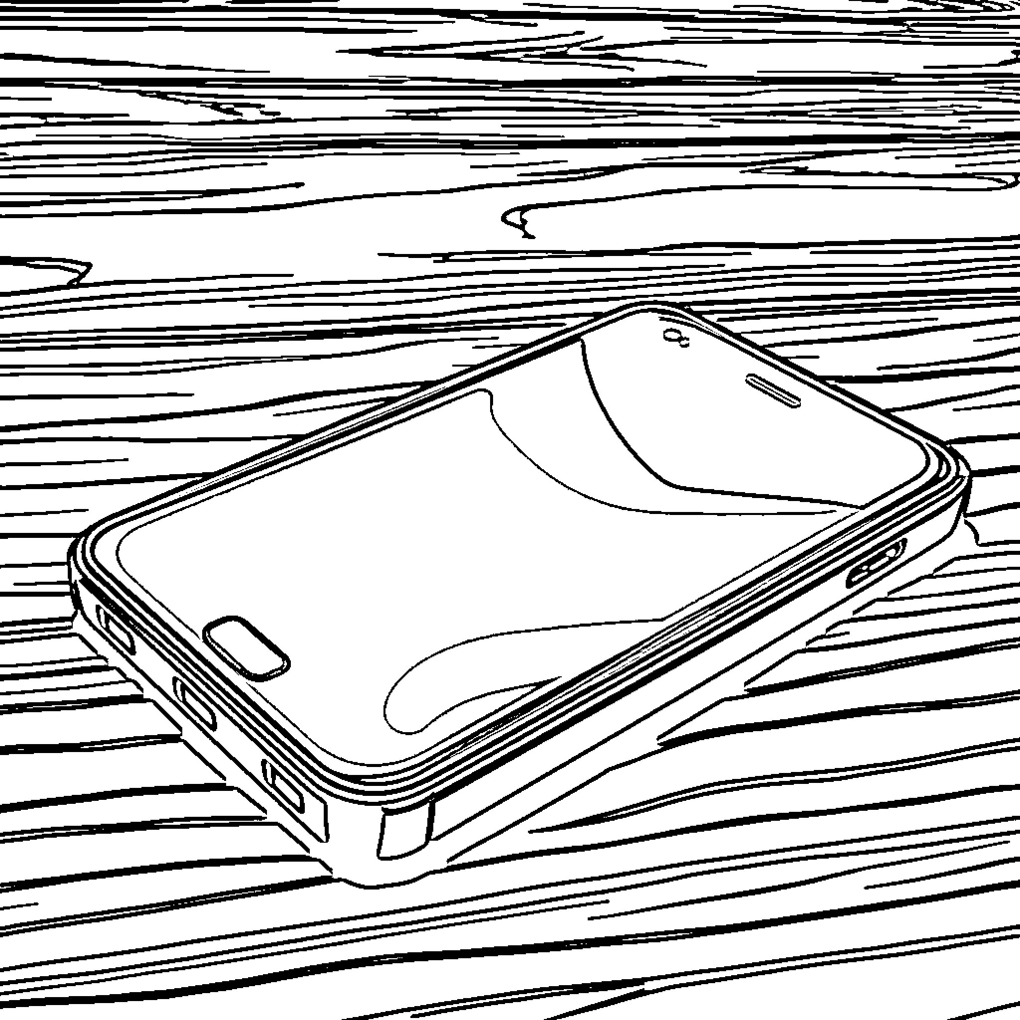 Phone on Wooden Desk Coloring Page (free black-and-white line drawing printable PDF for all, from beginners to advanced learners, including children, teens, adults, and seniors)