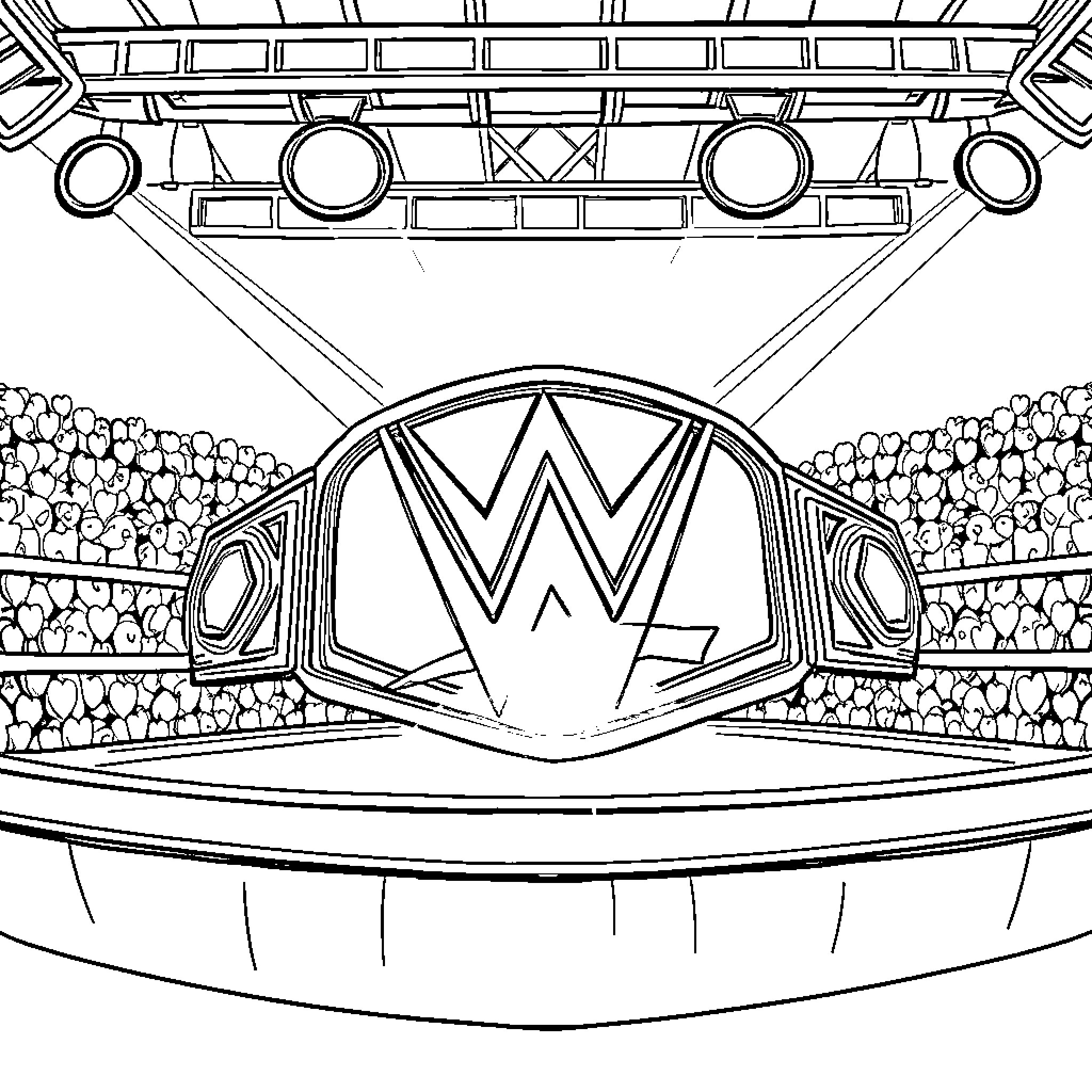 WWE Championship Striking Sports Entertainment Stage Coloring Page (free black-and-white line drawing printable PDF for all, from beginners to advanced learners, including children, teens, adults, and seniors)