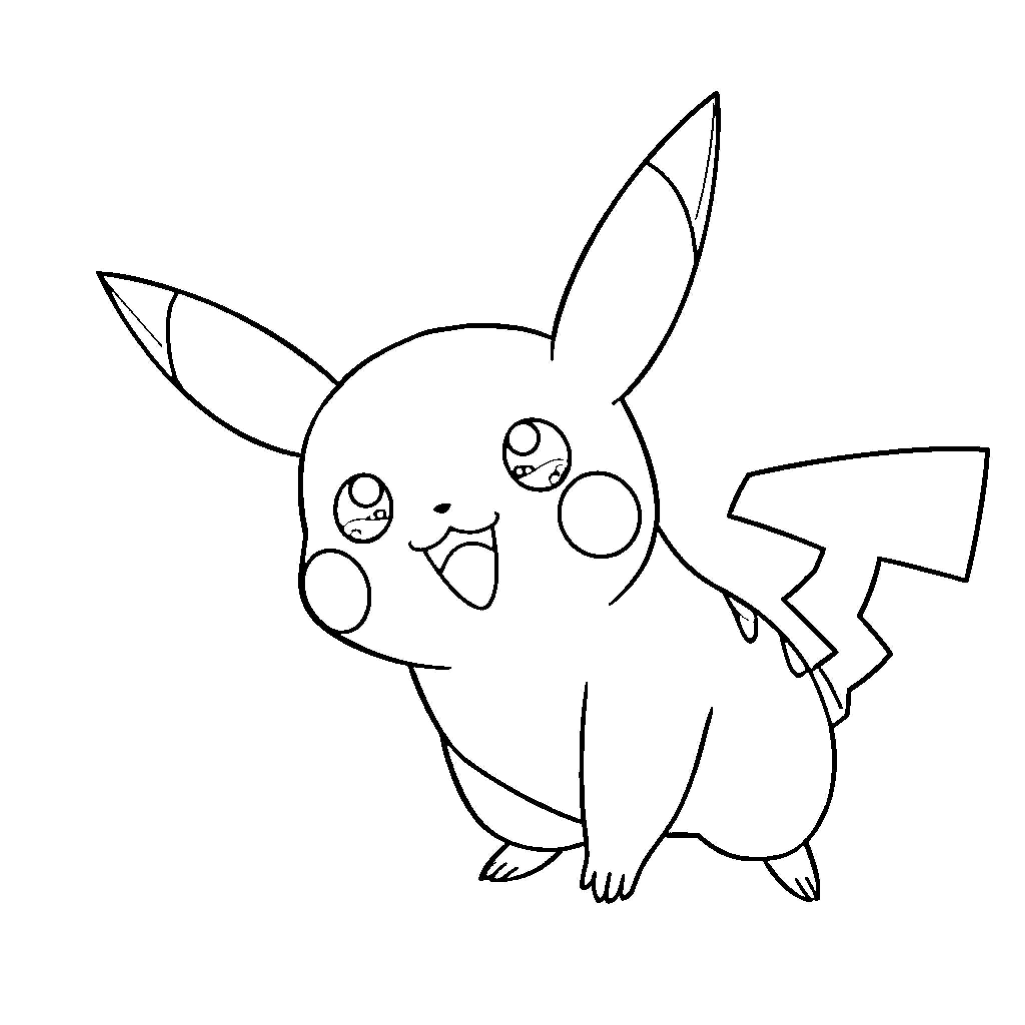 Pikachu being playful and expressive Coloring Page (free black-and-white line drawing printable PDF for all, from beginners to advanced learners, including children, teens, adults, and seniors)