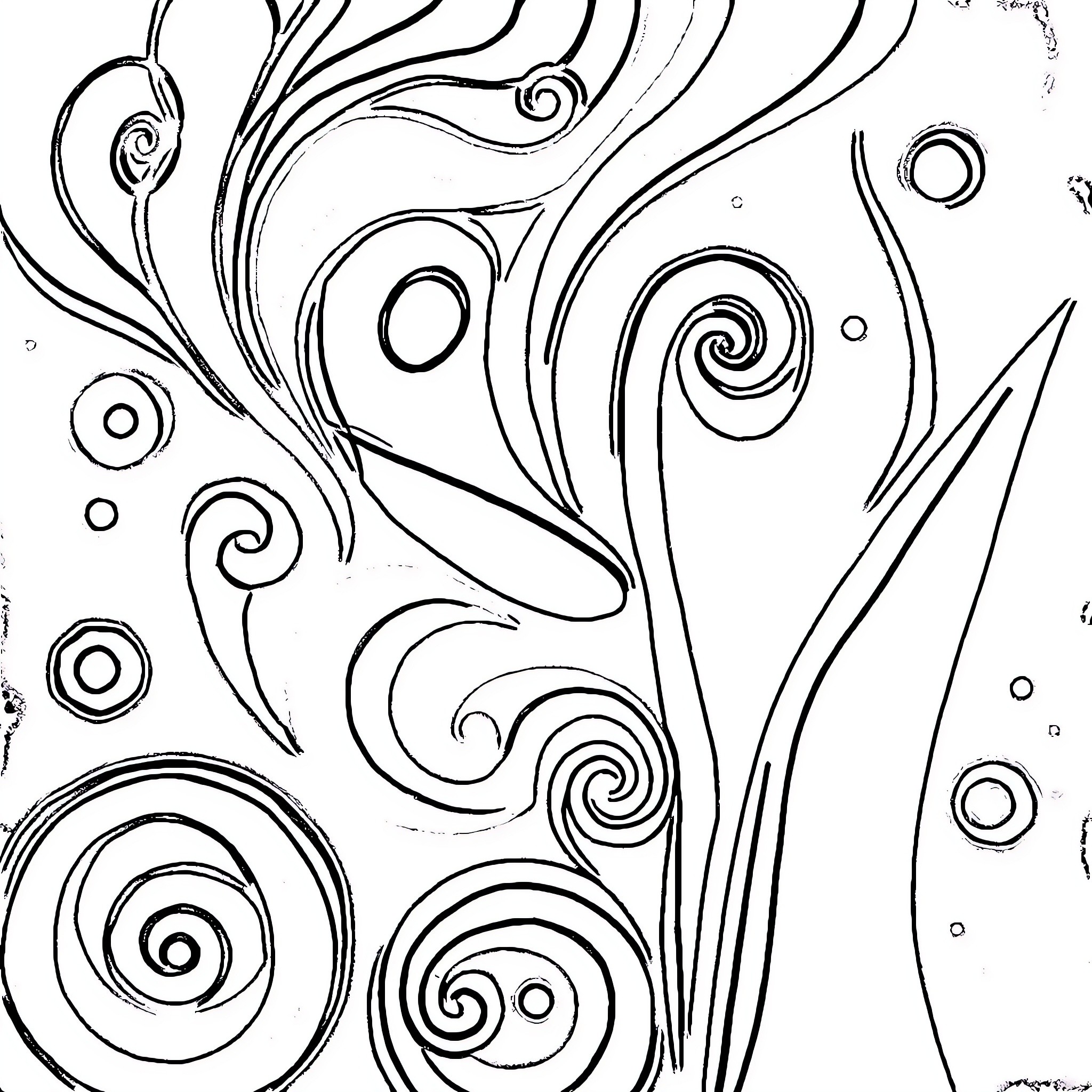 Abstract Flowing Shapes and Patterns Coloring Page (free black-and-white line drawing printable PDF for all, from beginners to advanced learners, including children, teens, adults, and seniors)
