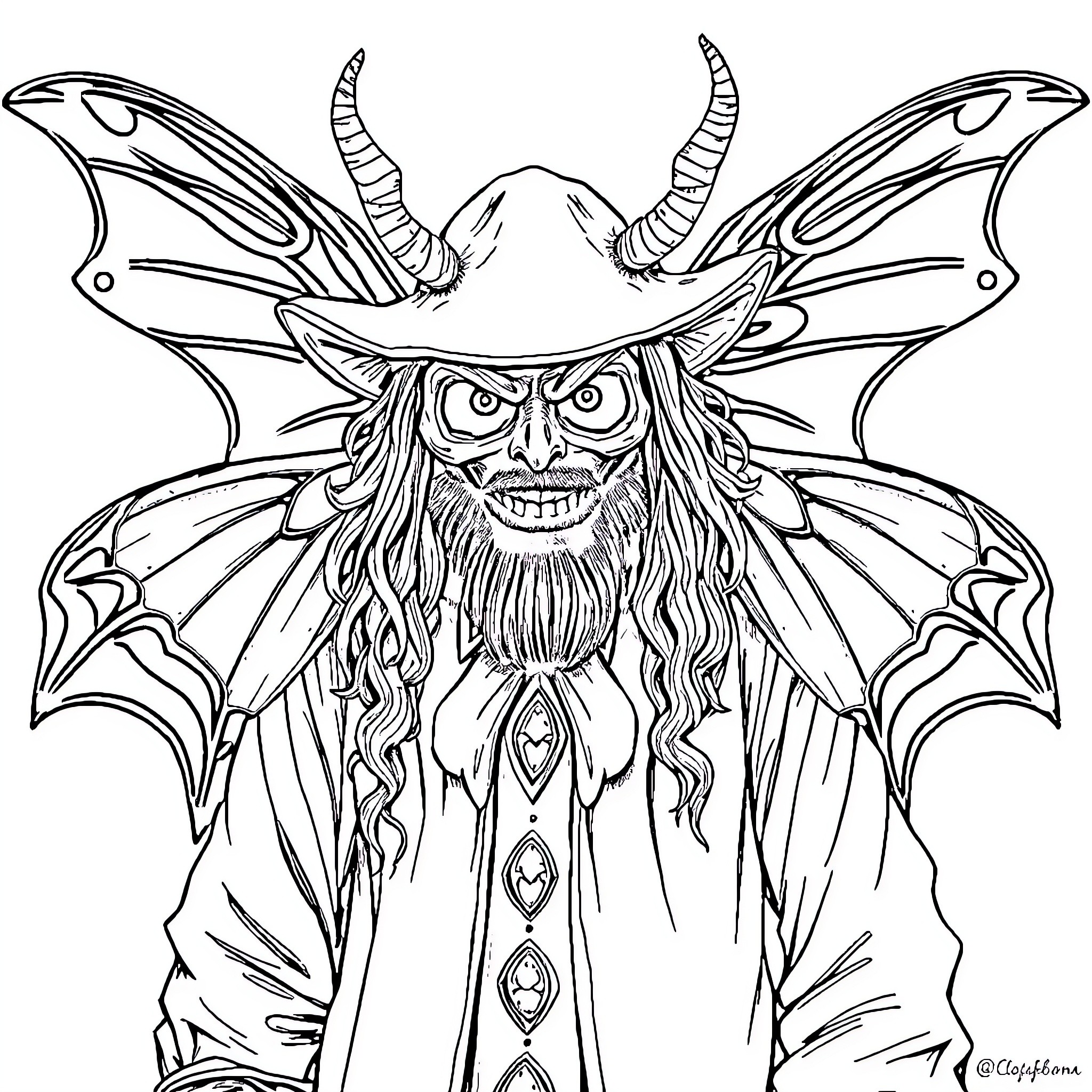 Bray Wyatt's demonic transformation Coloring Page (free black-and-white line drawing printable PDF for all, from beginners to advanced learners, including children, teens, adults, and seniors)
