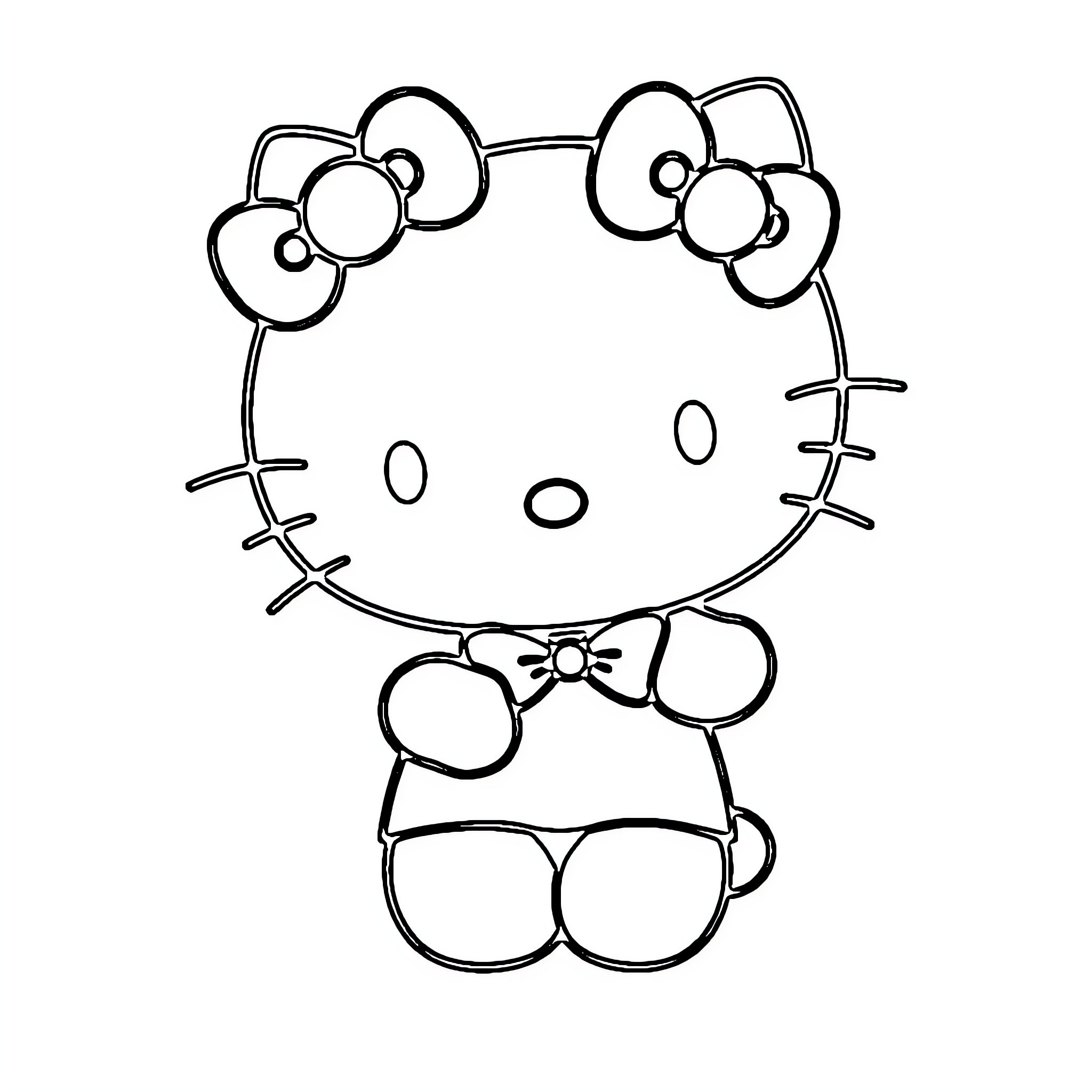 Hello Kitty sitting with a bow Coloring Page (free black-and-white line drawing printable PDF for all, from beginners to advanced learners, including children, teens, adults, and seniors)