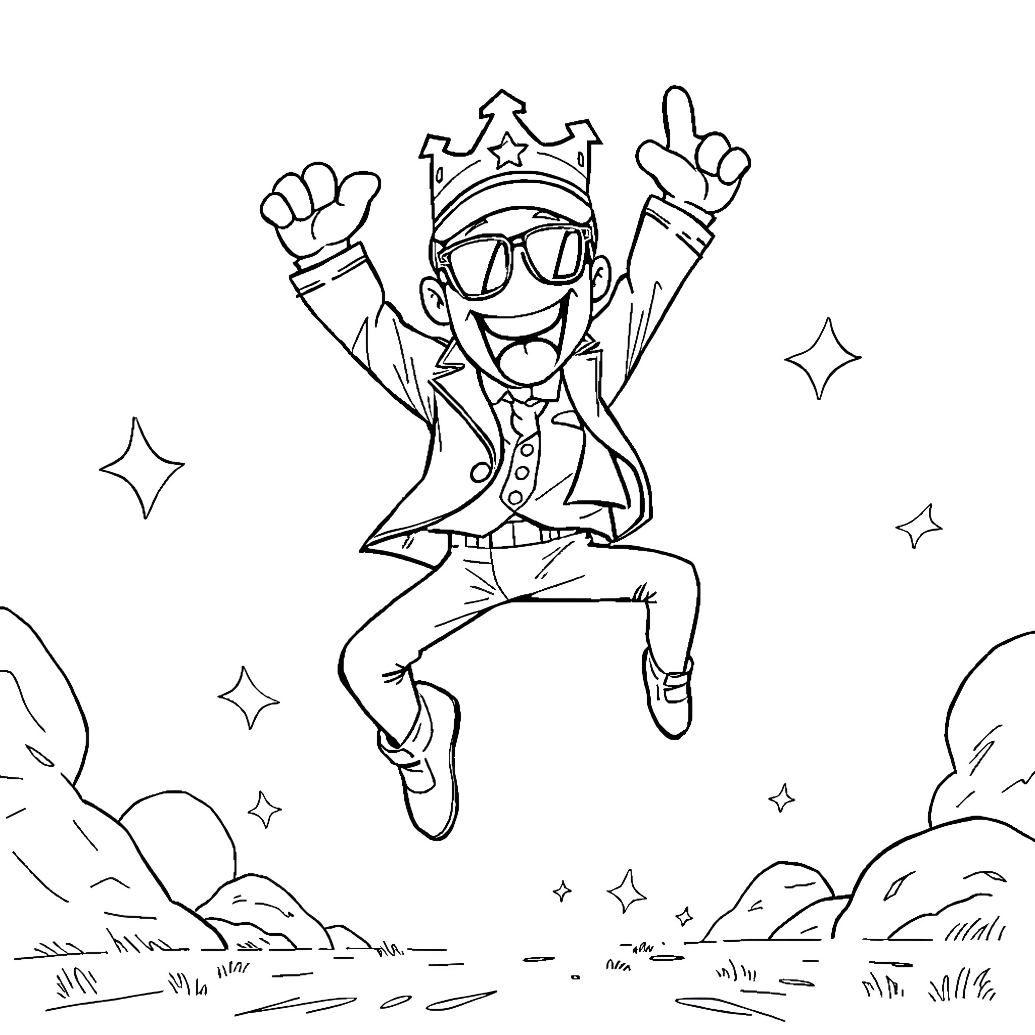 Agent Peely celebrates with joyful pose Coloring Page (free black-and-white line drawing printable PDF for all, from beginners to advanced learners, including children, teens, adults, and seniors)