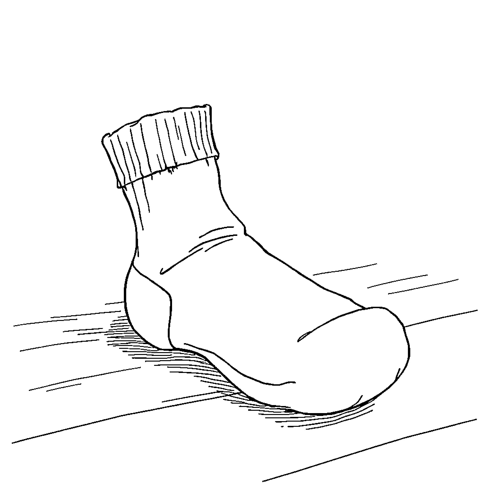 Sock lying on the ground Coloring Page (free black-and-white line drawing printable PDF for all, from beginners to advanced learners, including children, teens, adults, and seniors)