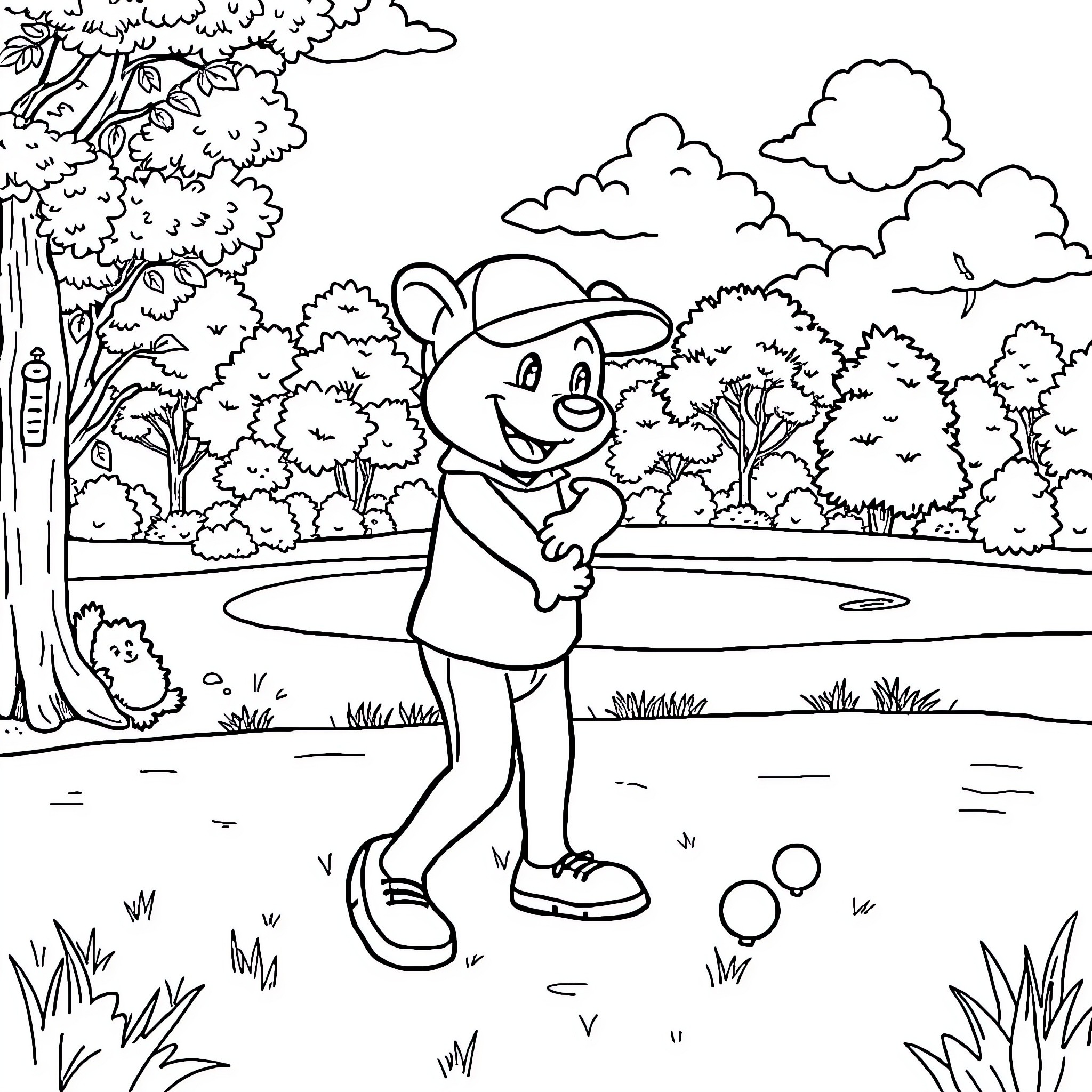 Bluey exploring the outdoors with joy Coloring Page (free black-and-white line drawing printable PDF for all, from beginners to advanced learners, including children, teens, adults, and seniors)