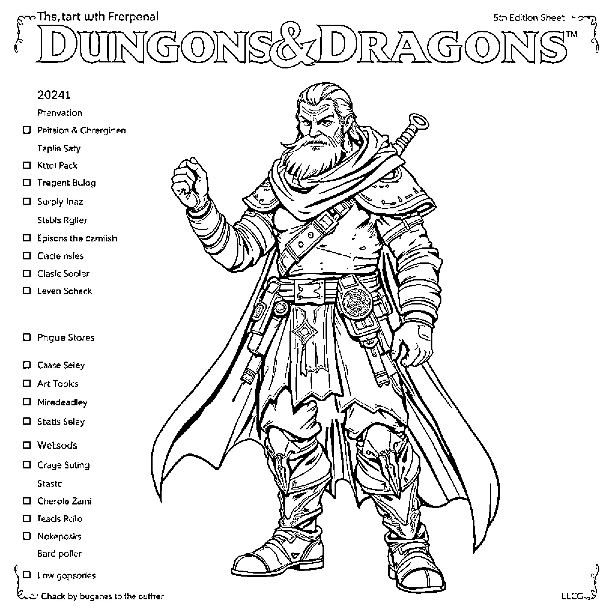 Character Sheet of a Heroic Medieval Warrior Coloring Page (free black-and-white line drawing printable PDF for all, from beginners to advanced learners, including children, teens, adults, and seniors)