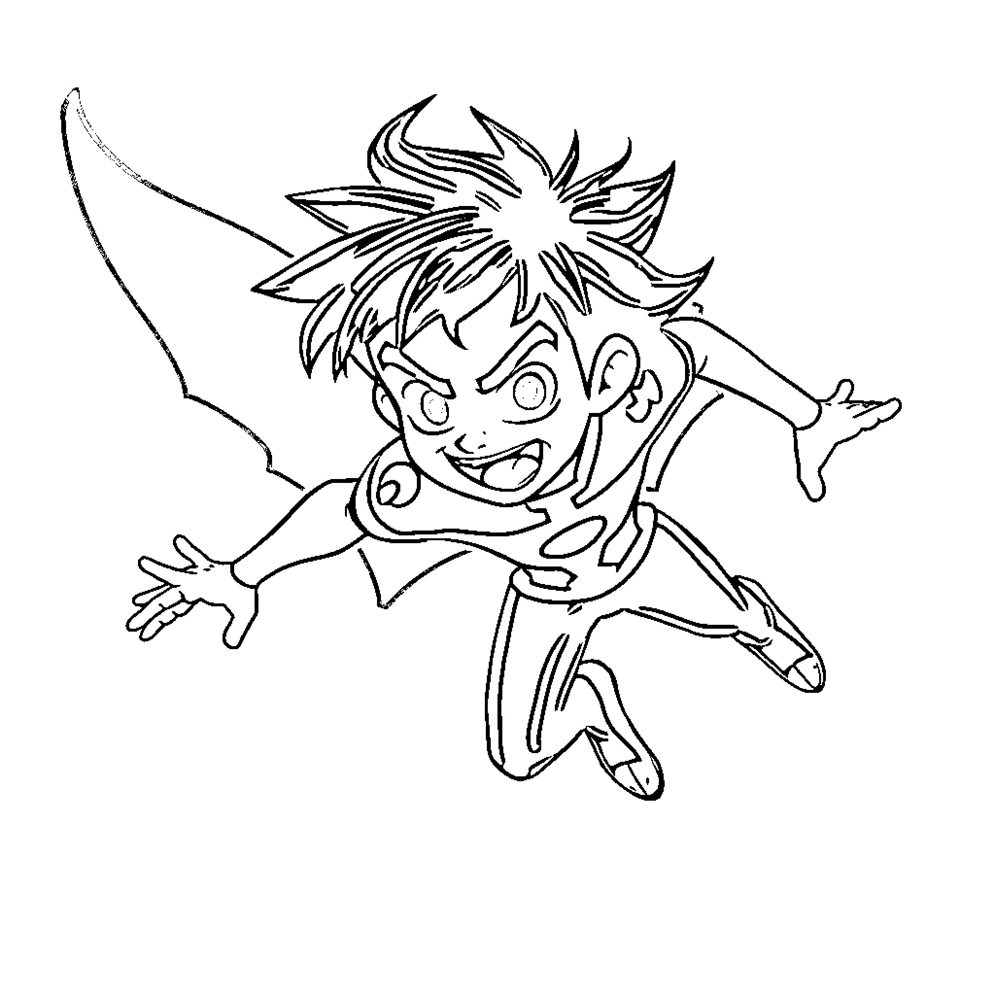 Danny Phantom jumping in action Coloring Page (free black-and-white line drawing printable PDF for all, from beginners to advanced learners, including children, teens, adults, and seniors)