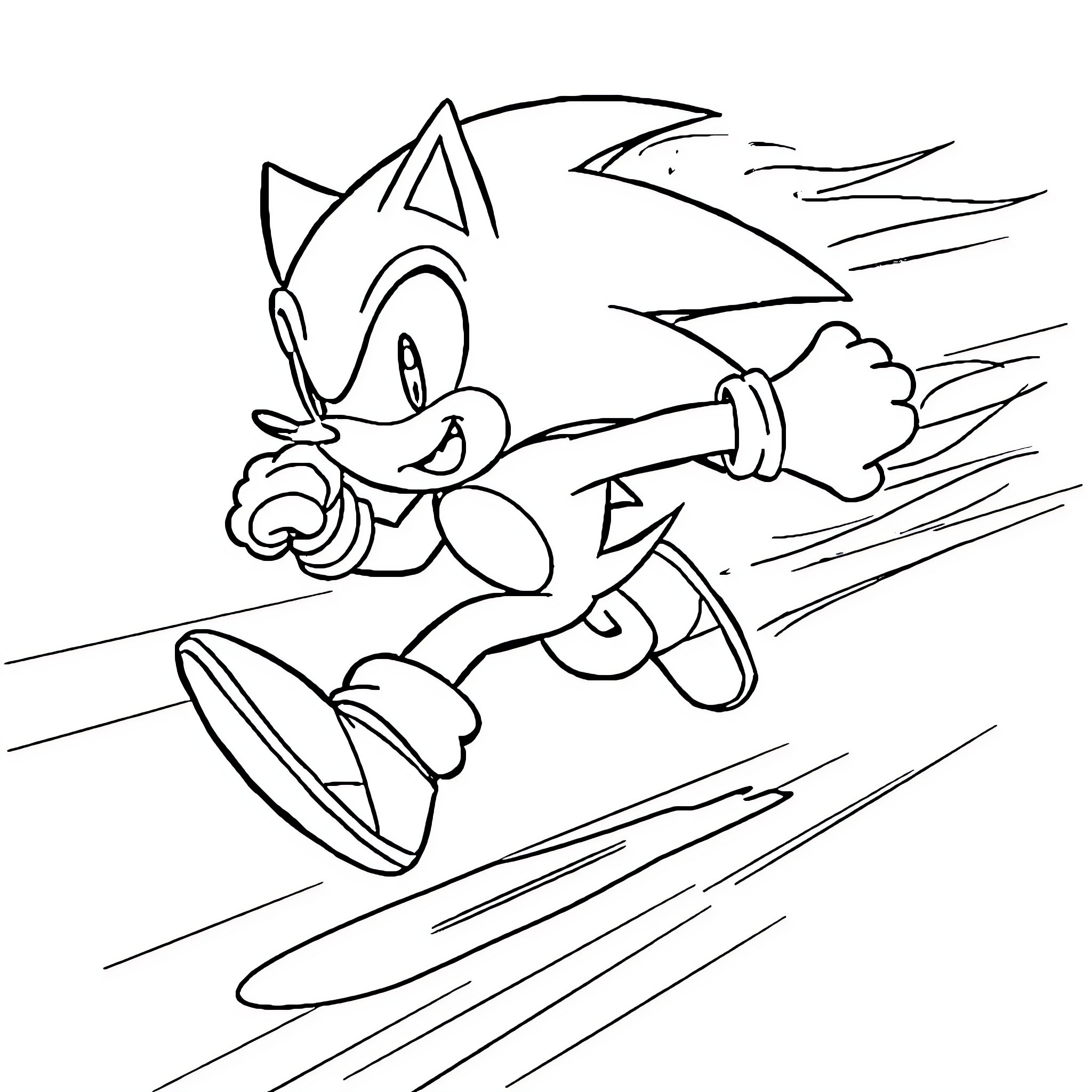 Sonic running at high speed through the environment Coloring Page (free black-and-white line drawing printable PDF for all, from beginners to advanced learners, including children, teens, adults, and seniors)