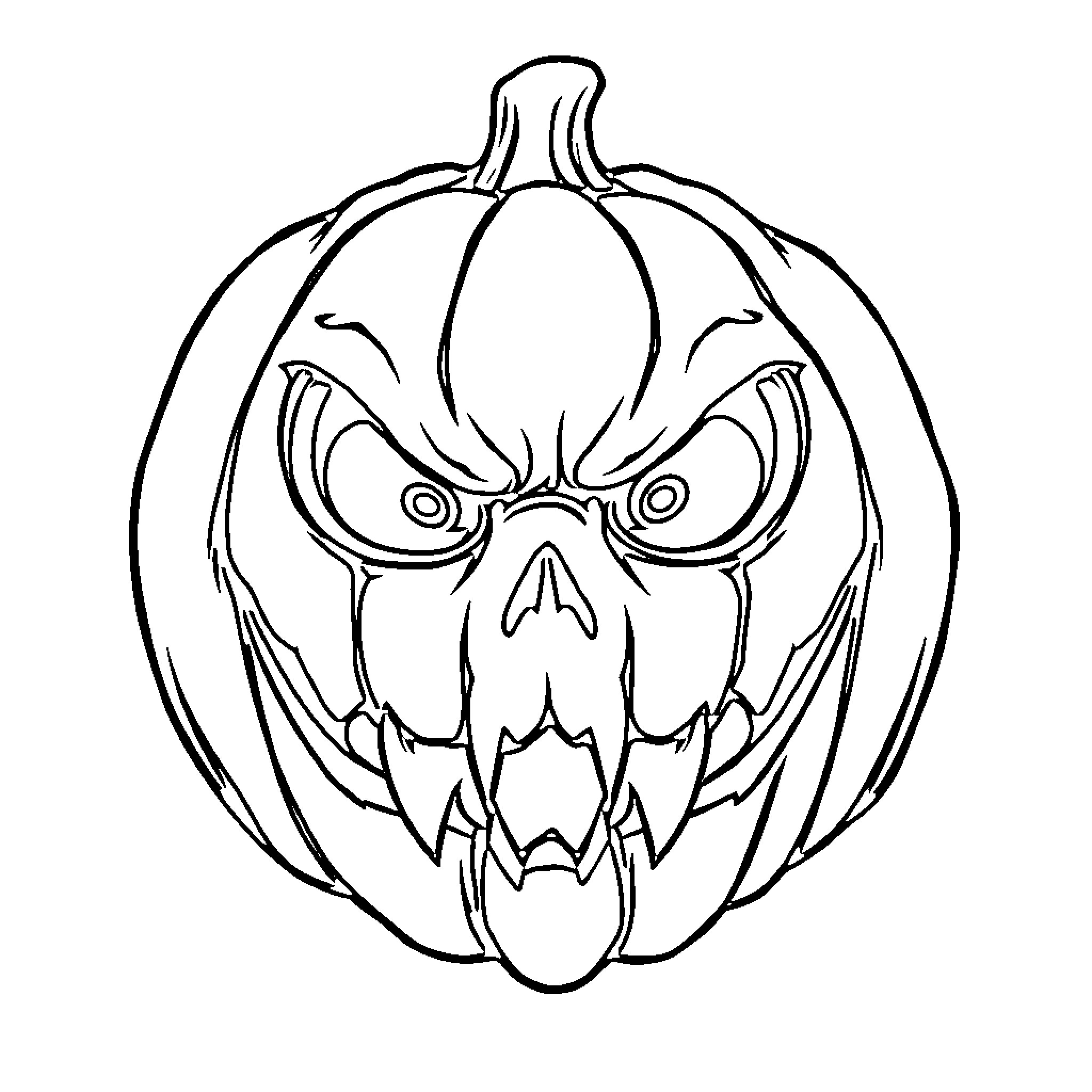 Pumpkin with frightening face Coloring Page (free black-and-white line drawing printable PDF for all, from beginners to advanced learners, including children, teens, adults, and seniors)