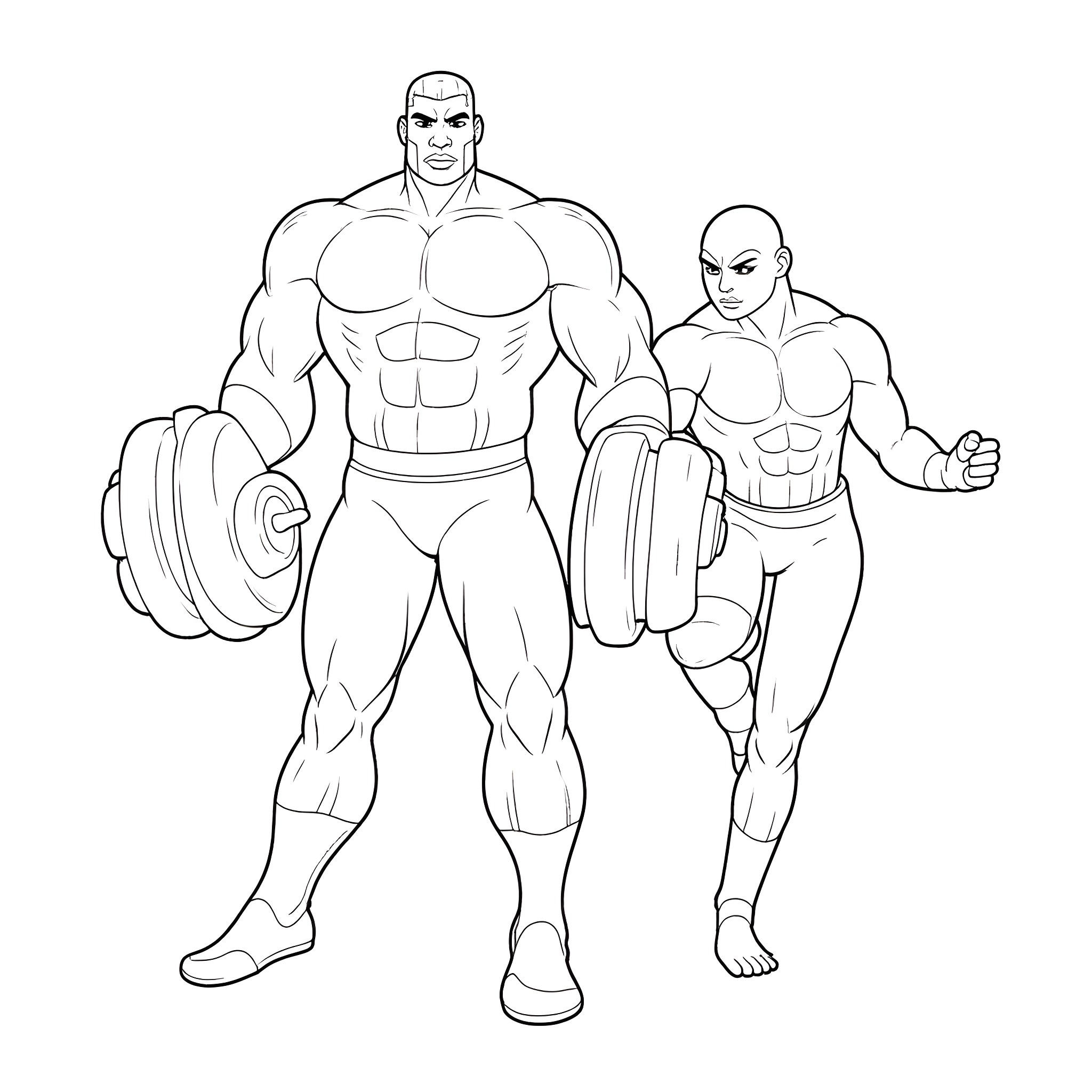 Luke Cage and Bodybuilder Flexing Muscles Coloring Page (free black-and-white line drawing printable PDF for all, from beginners to advanced learners, including children, teens, adults, and seniors)