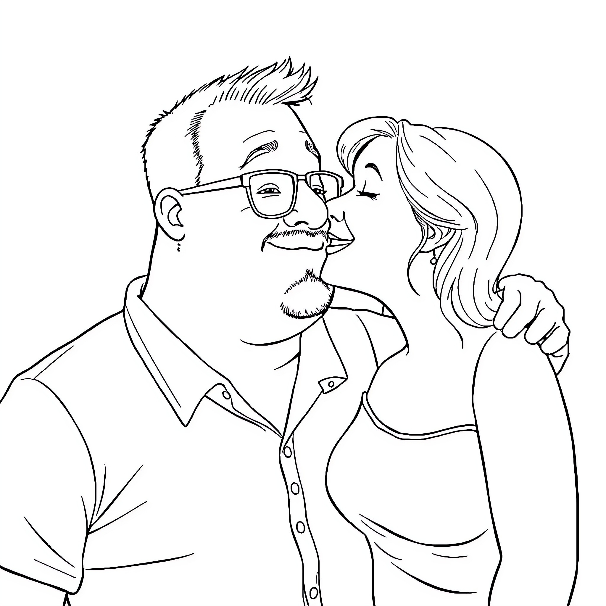 Guy sharing an intimate moment with woman Coloring Page (free black-and-white line drawing printable PDF for all, from beginners to advanced learners, including children, teens, adults, and seniors)