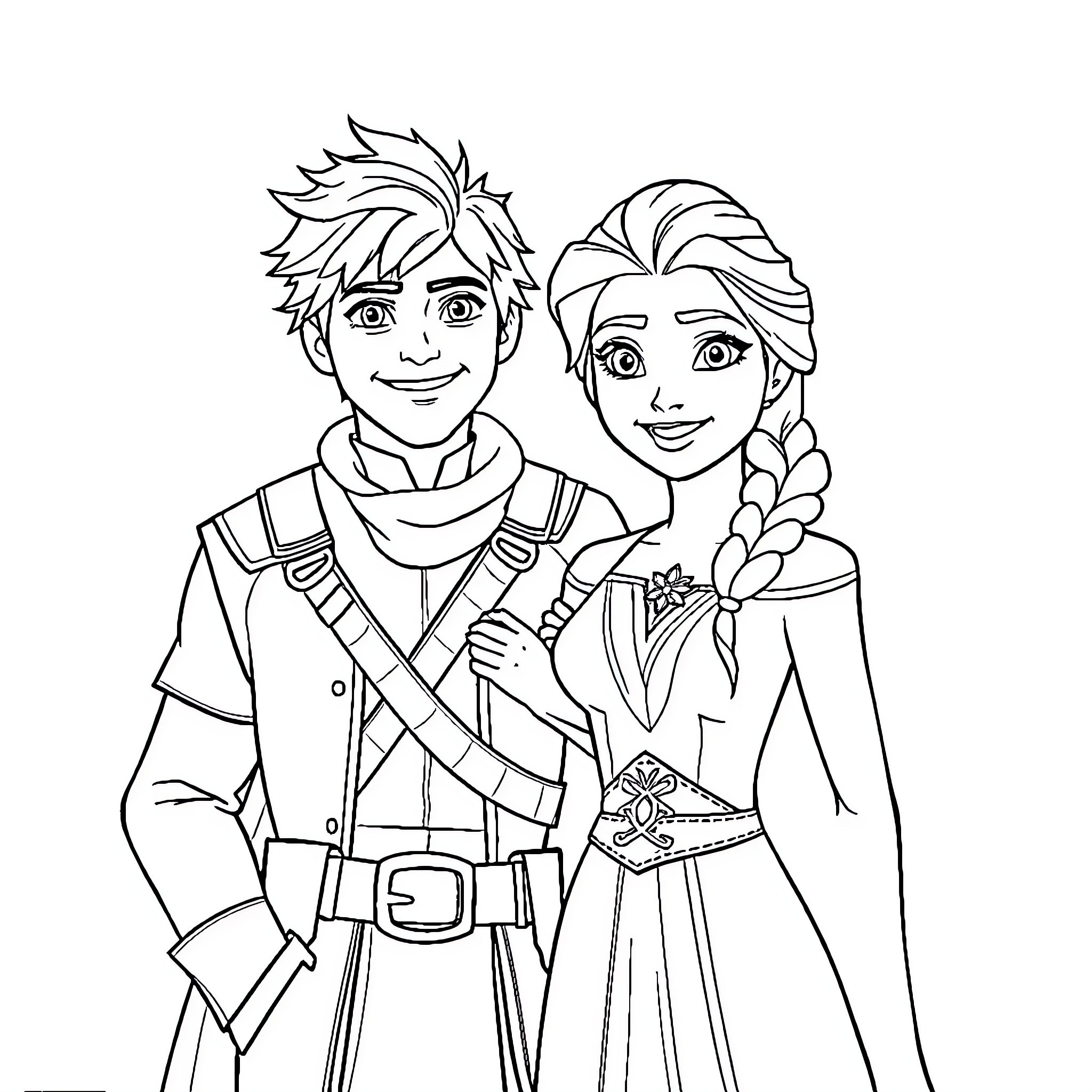 Elsa and her companion on an adventure Coloring Page (free black-and-white line drawing printable PDF for all, from beginners to advanced learners, including children, teens, adults, and seniors)
