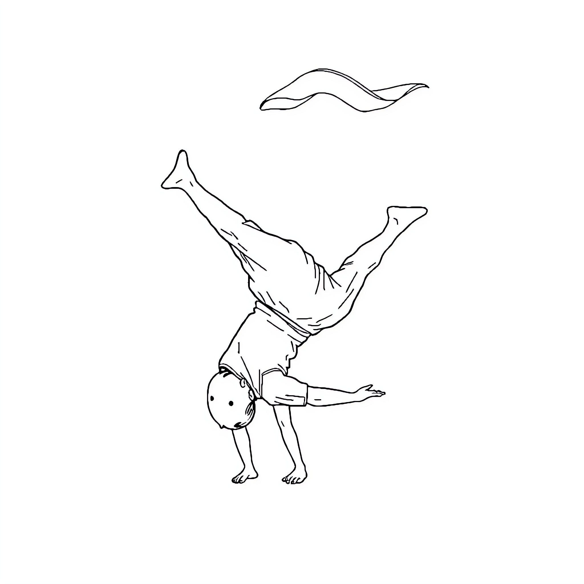 Napkin person performing handstand gymnastics Coloring Page (free black-and-white line drawing printable PDF for all, from beginners to advanced learners, including children, teens, adults, and seniors)