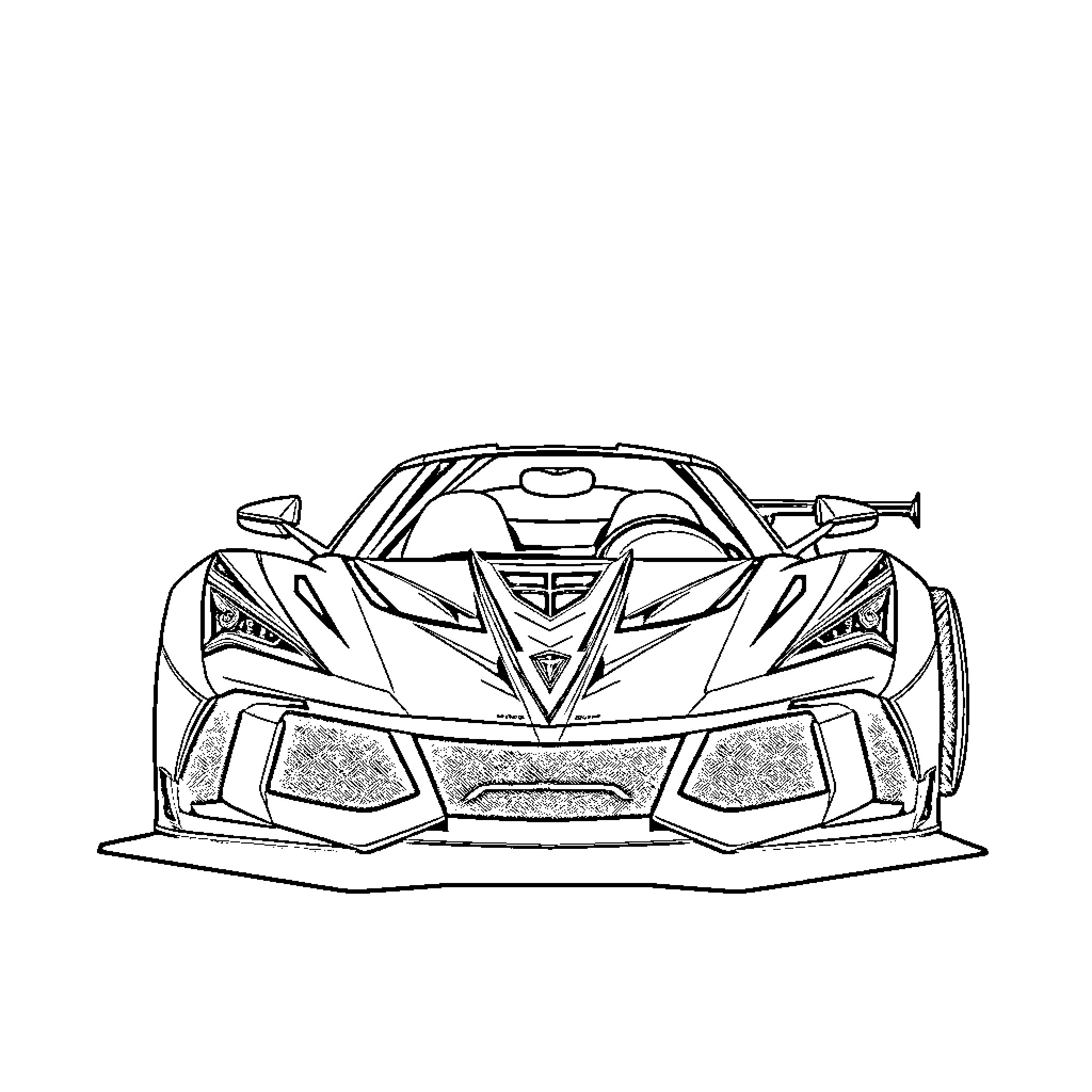 Sports Car with Futuristic Styling and Aerodynamic Design Coloring Page (free black-and-white line drawing printable PDF for all, from beginners to advanced learners, including children, teens, adults, and seniors)