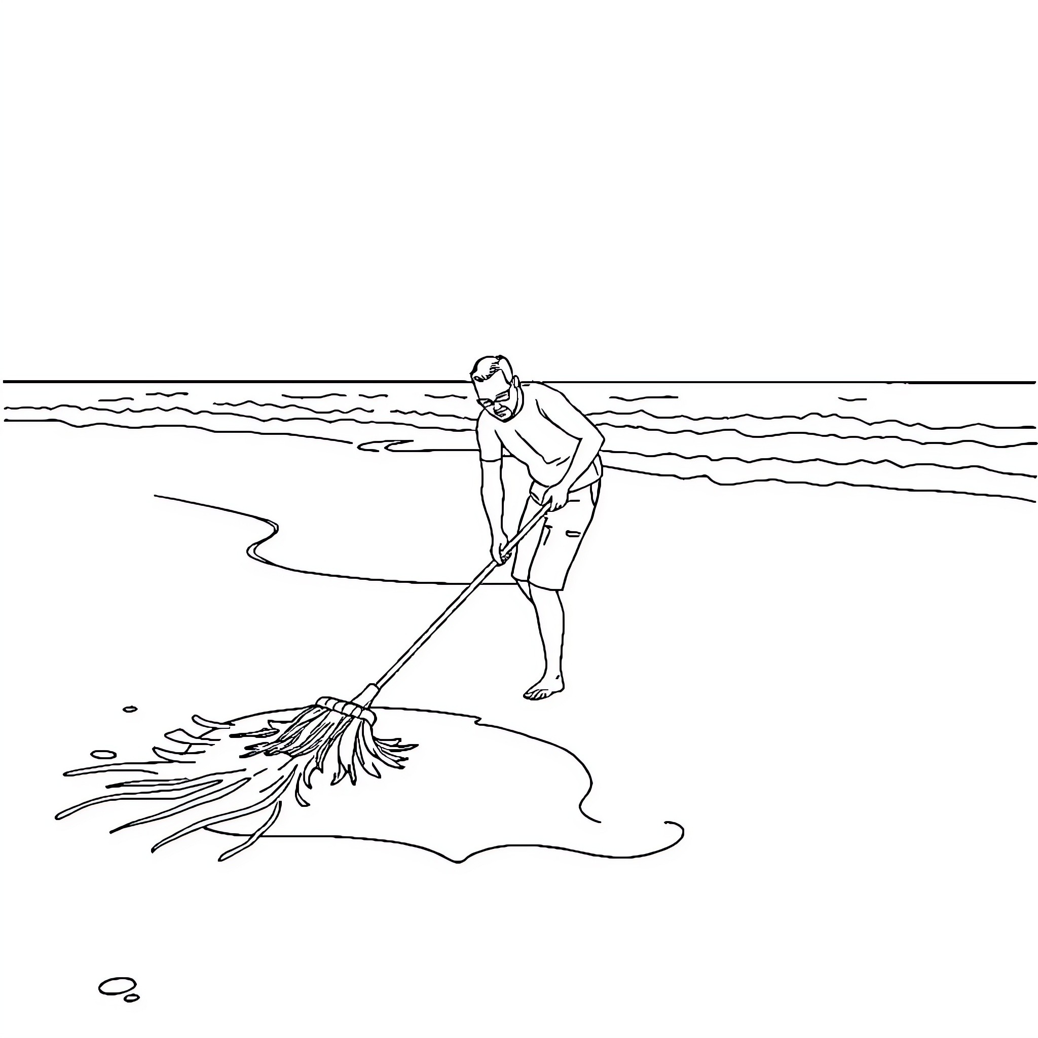 Man cleaning up waste in the water Coloring Page (free black-and-white line drawing printable PDF for all, from beginners to advanced learners, including children, teens, adults, and seniors)