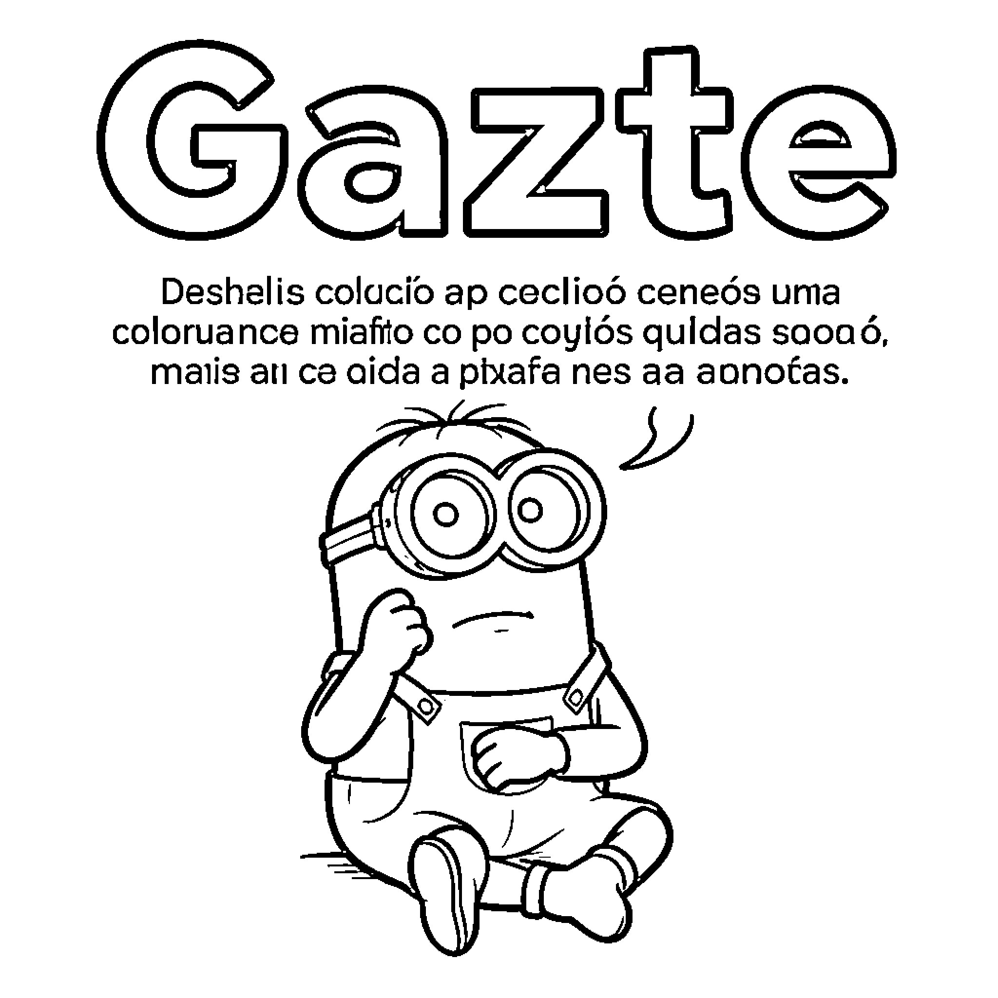Minion looking thoughtful and confused while sitting down Coloring Page (free black-and-white line drawing printable PDF for all, from beginners to advanced learners, including children, teens, adults, and seniors)