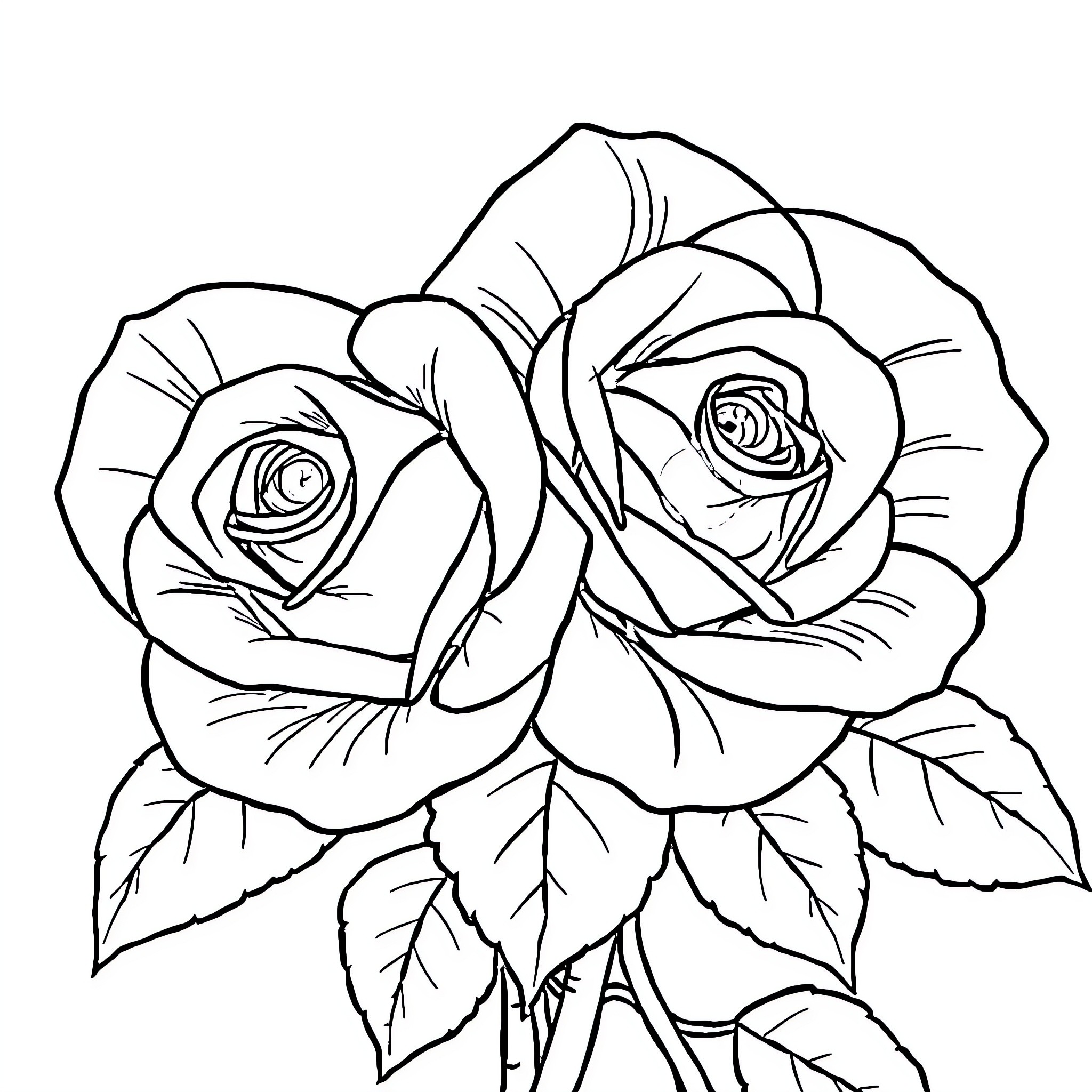 Rose blossoms in elegant floral arrangement Coloring Page (free black-and-white line drawing printable PDF for all, from beginners to advanced learners, including children, teens, adults, and seniors)