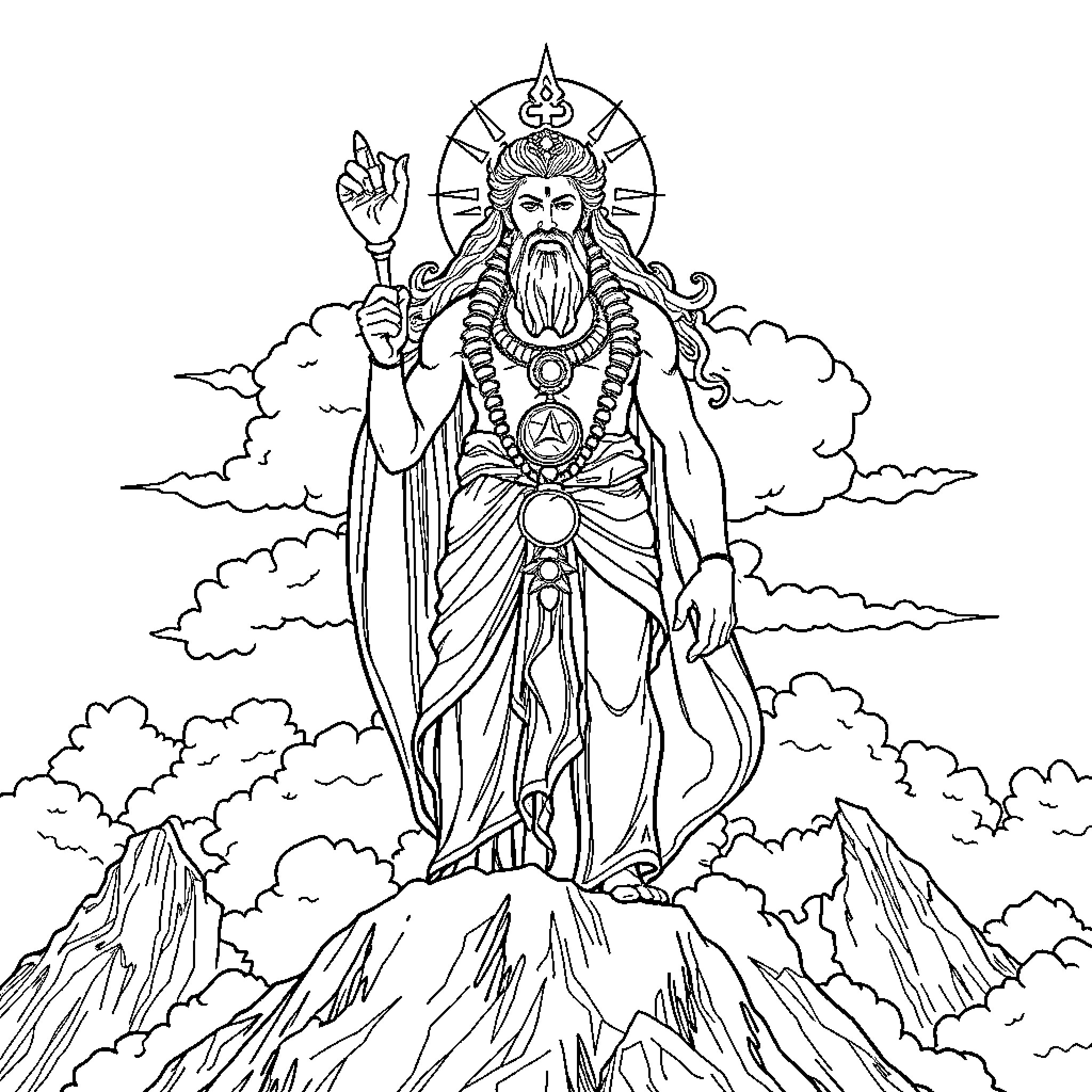 God's Commanding Presence in the Heavens Coloring Page (free black-and-white line drawing printable PDF for all, from beginners to advanced learners, including children, teens, adults, and seniors)