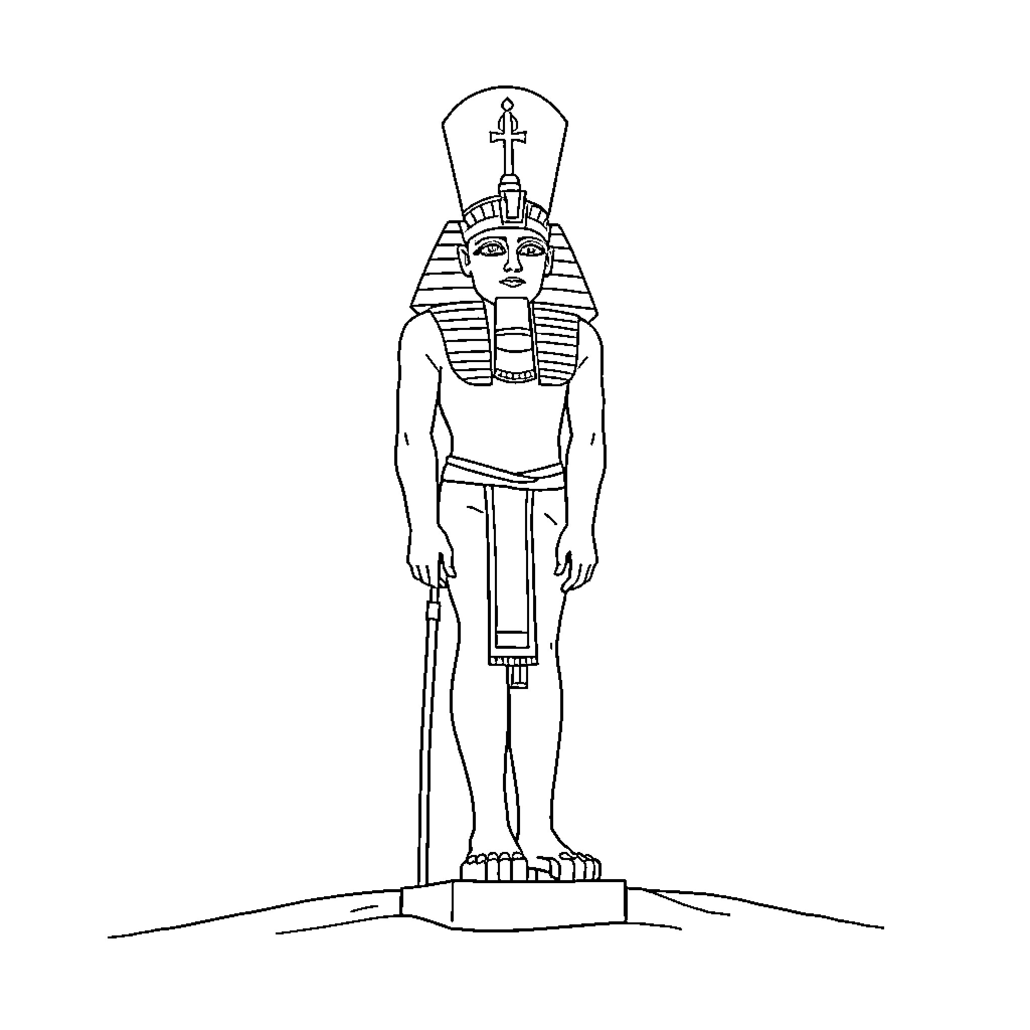 Egyptian God in grand ceremonial attire Coloring Page (free black-and-white line drawing printable PDF for all, from beginners to advanced learners, including children, teens, adults, and seniors)