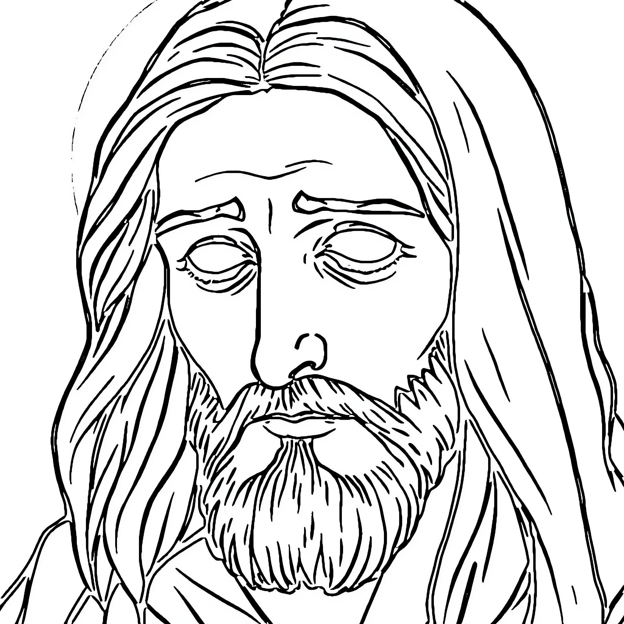 Christ in a Pensive Moment Coloring Page (free black-and-white line drawing printable PDF for all, from beginners to advanced learners, including children, teens, adults, and seniors)