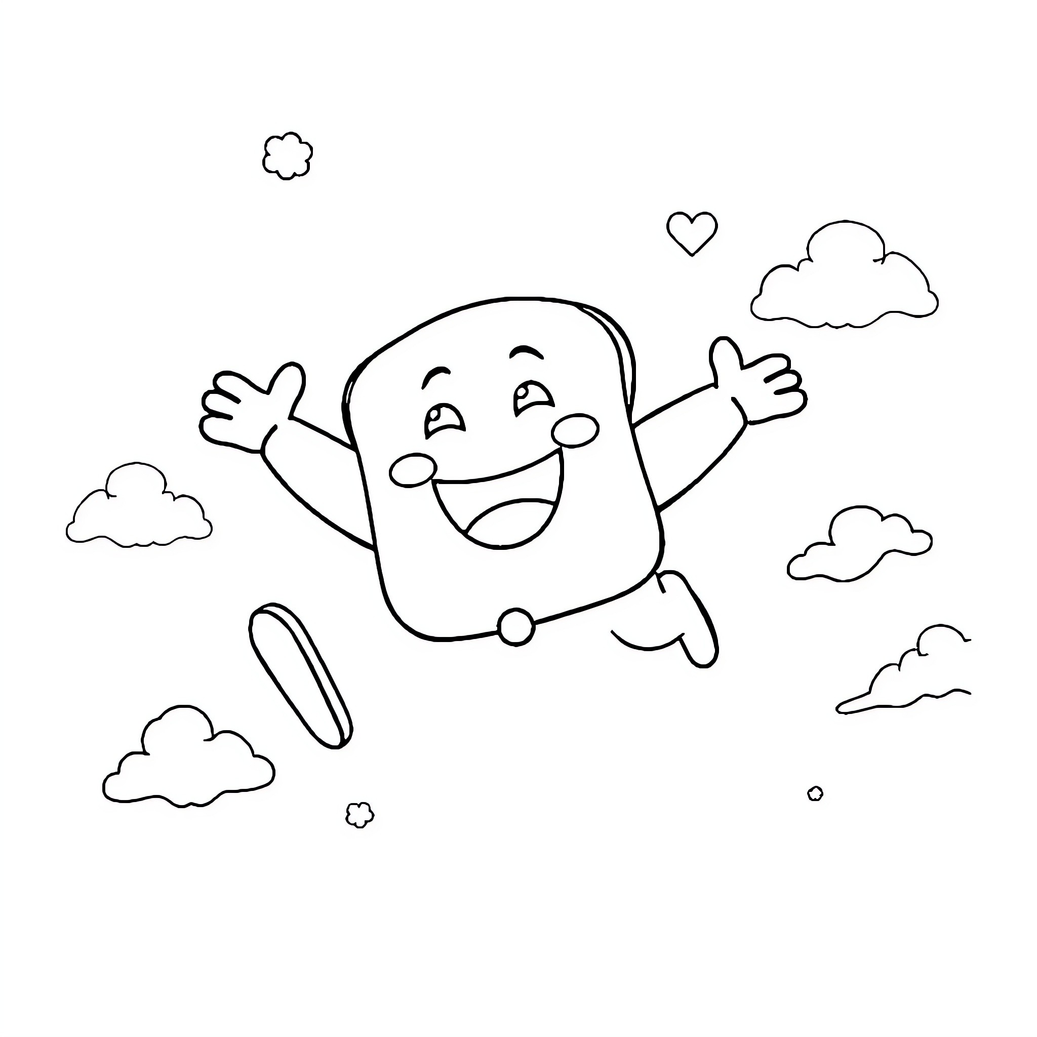 Anpanman joyfully playing in the clouds Coloring Page (free black-and-white line drawing printable PDF for all, from beginners to advanced learners, including children, teens, adults, and seniors)