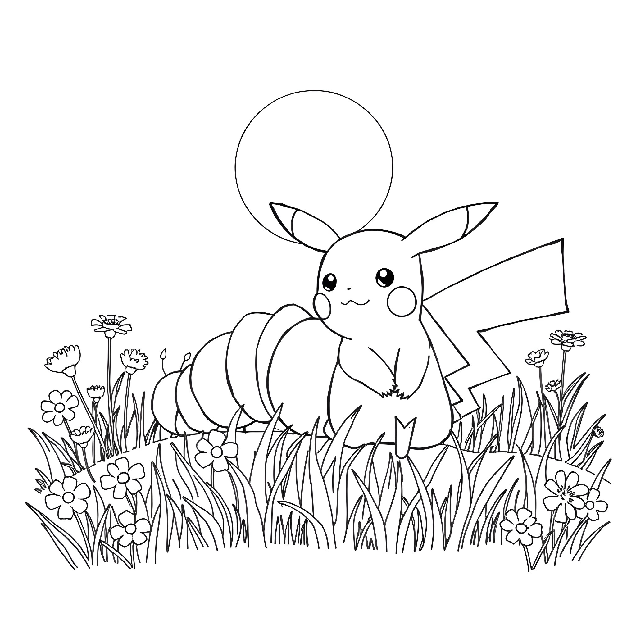 Caterpillar character resting in the garden Coloring Page (free black-and-white line drawing printable PDF for all, from beginners to advanced learners, including children, teens, adults, and seniors)