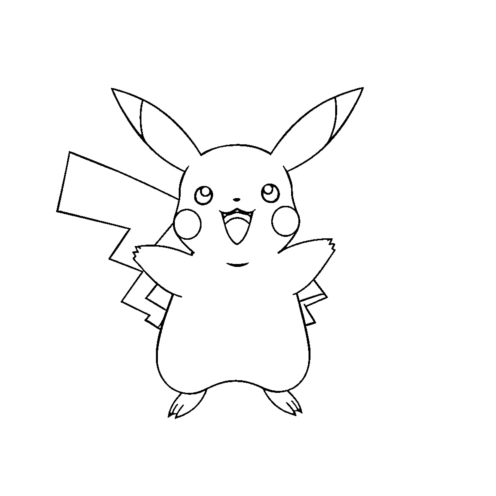 Pikachu in a joyful pose Coloring Page (free black-and-white line drawing printable PDF for all, from beginners to advanced learners, including children, teens, adults, and seniors)