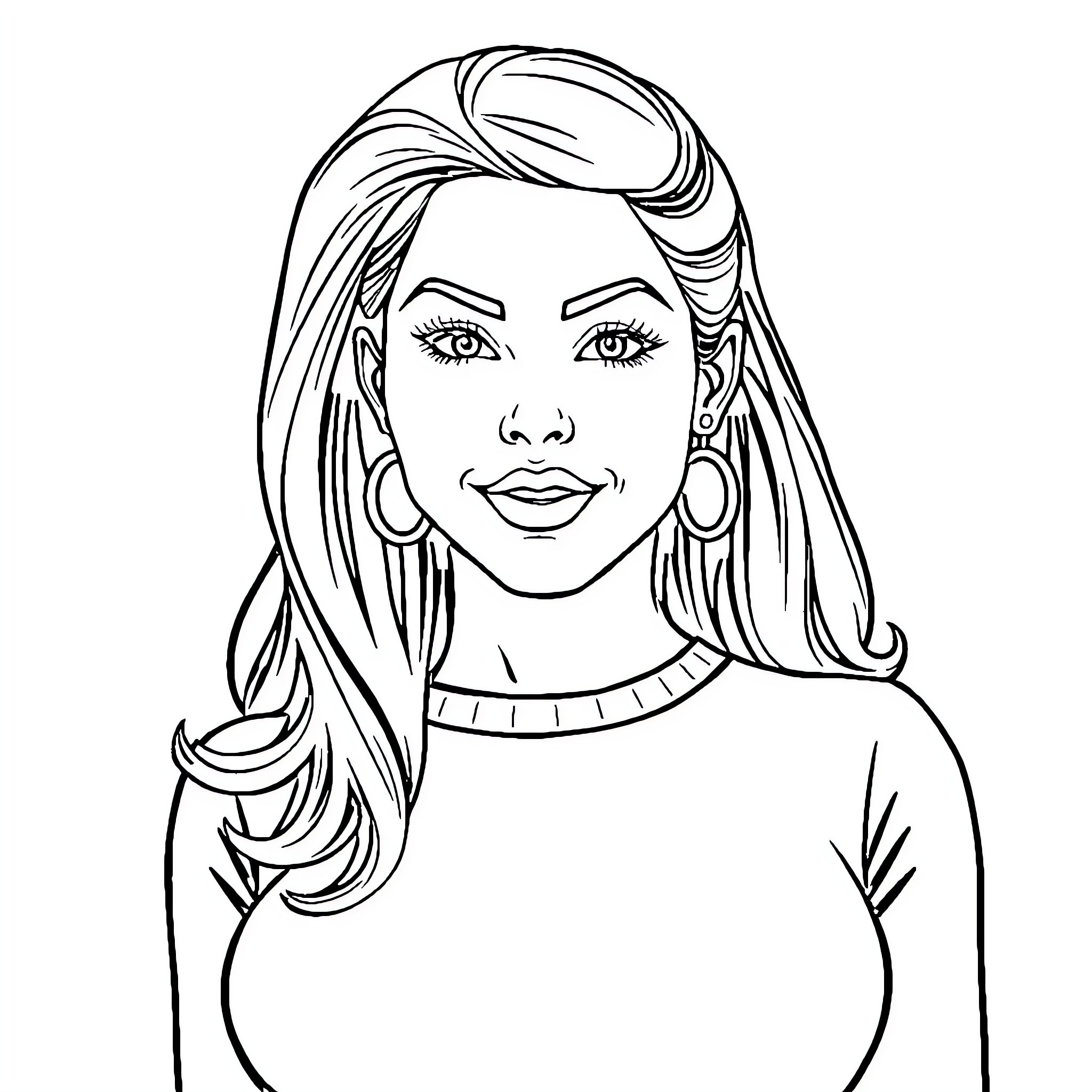 Woman with stylish hairstyle and confident expression Coloring Page (free black-and-white line drawing printable PDF for all, from beginners to advanced learners, including children, teens, adults, and seniors)