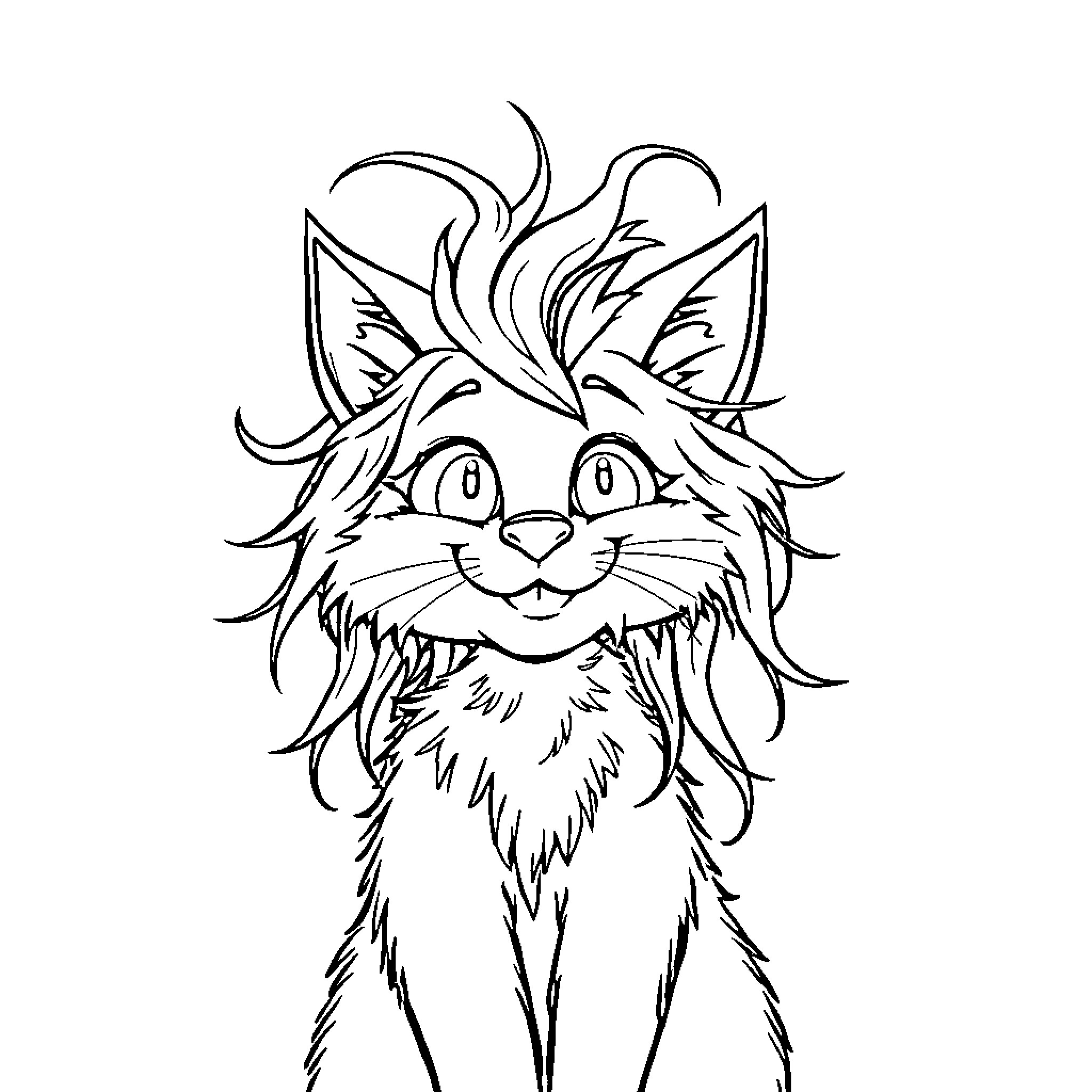 Katsye's Whimsical Cat Portrait Coloring Page (free black-and-white line drawing printable PDF for all, from beginners to advanced learners, including children, teens, adults, and seniors)