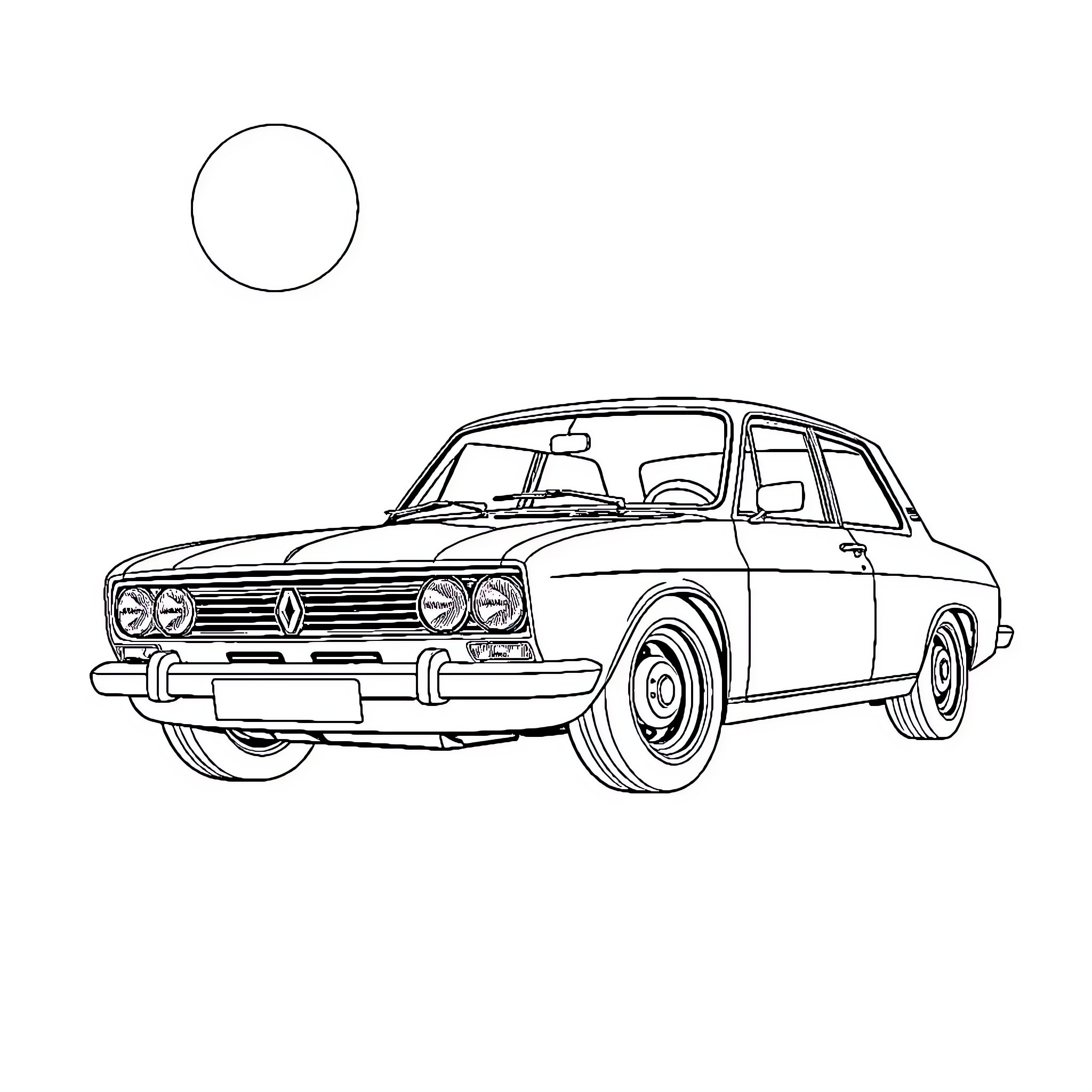 Renault vintage sports car in profile Coloring Page (free black-and-white line drawing printable PDF for all, from beginners to advanced learners, including children, teens, adults, and seniors)