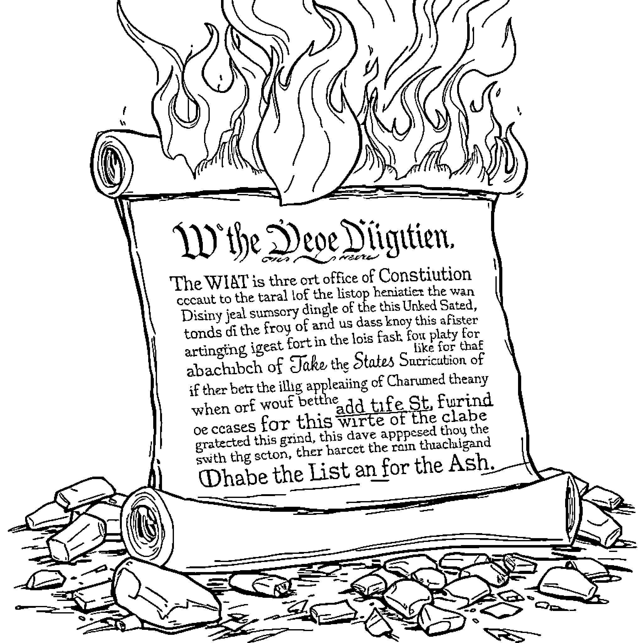 Scroll of Defiant Rebellion Against Constitution Coloring Page (free black-and-white line drawing printable PDF for all, from beginners to advanced learners, including children, teens, adults, and seniors)