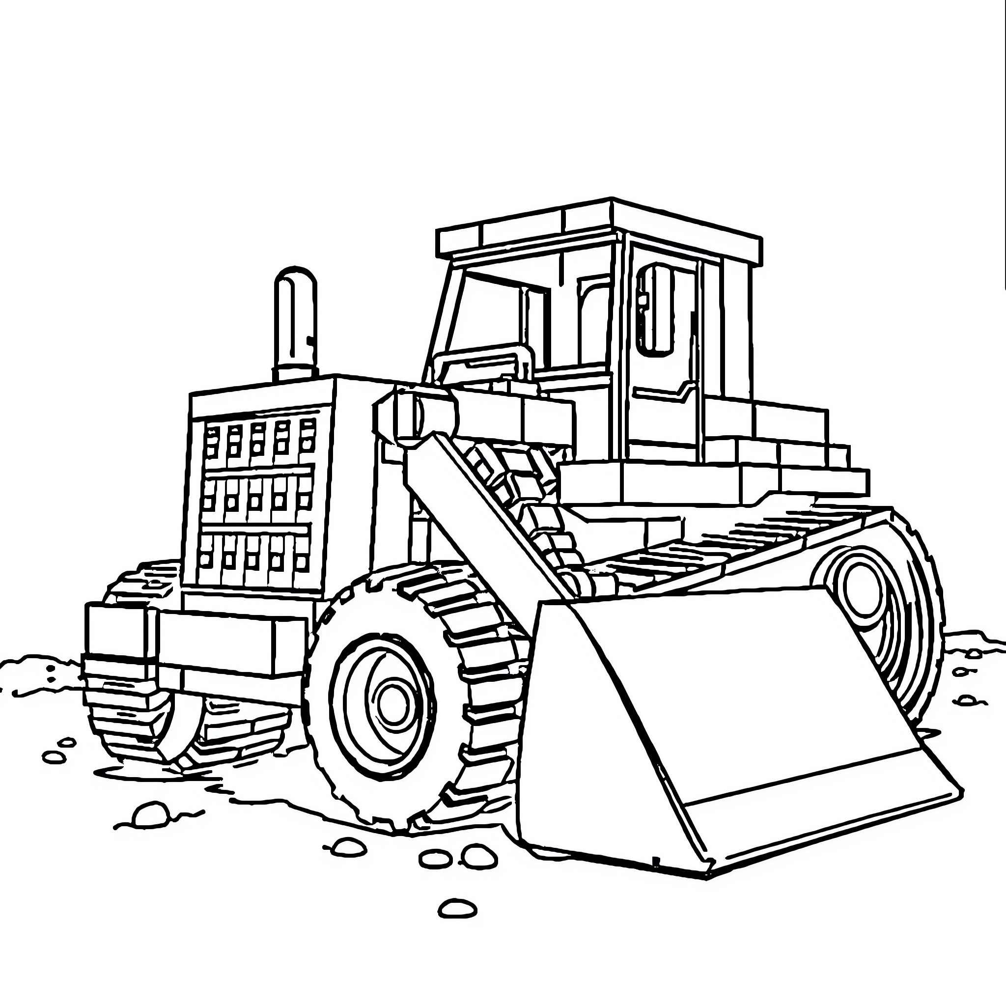 Bulldozer preparing construction site Coloring Page (free black-and-white line drawing printable PDF for all, from beginners to advanced learners, including children, teens, adults, and seniors)