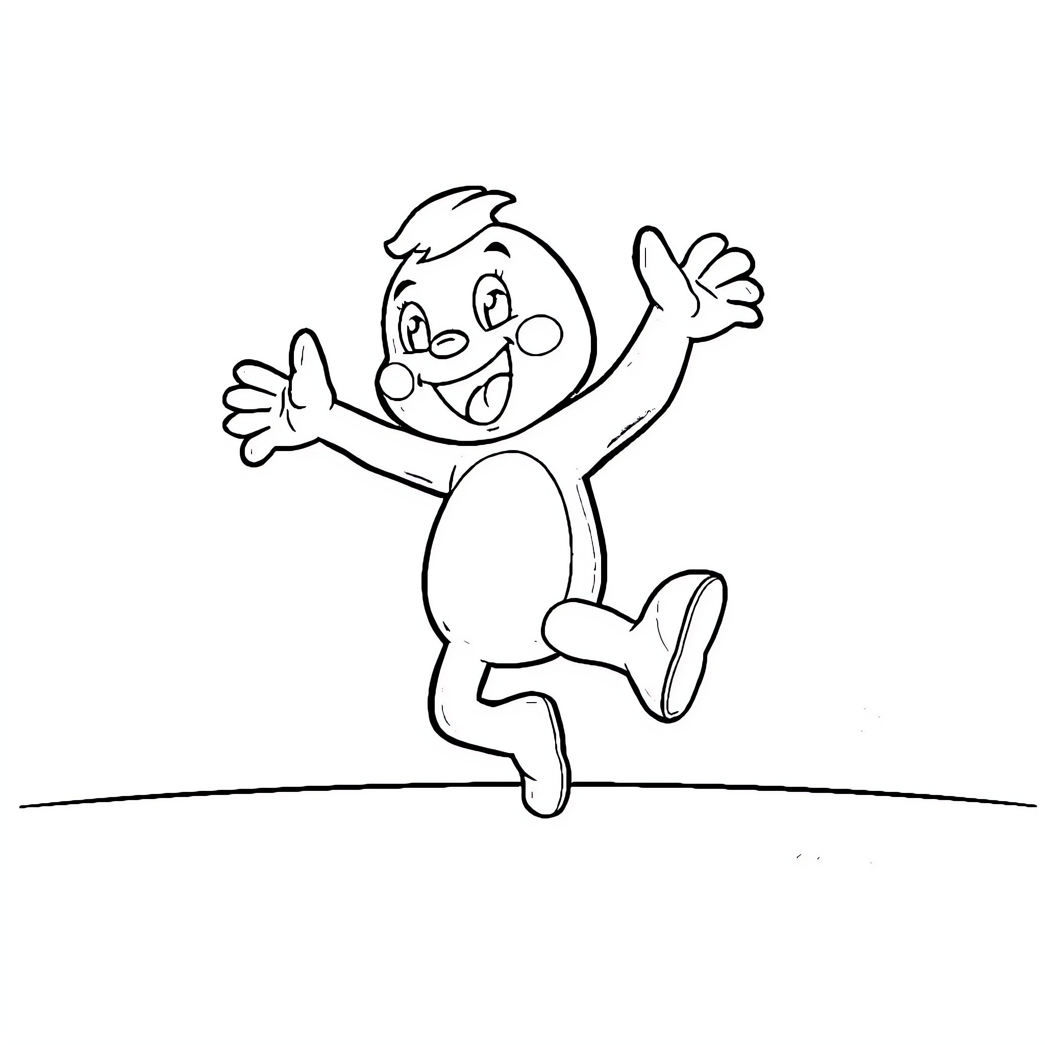 Bluey jumping happily with open arms Coloring Page (free black-and-white line drawing printable PDF for all, from beginners to advanced learners, including children, teens, adults, and seniors)