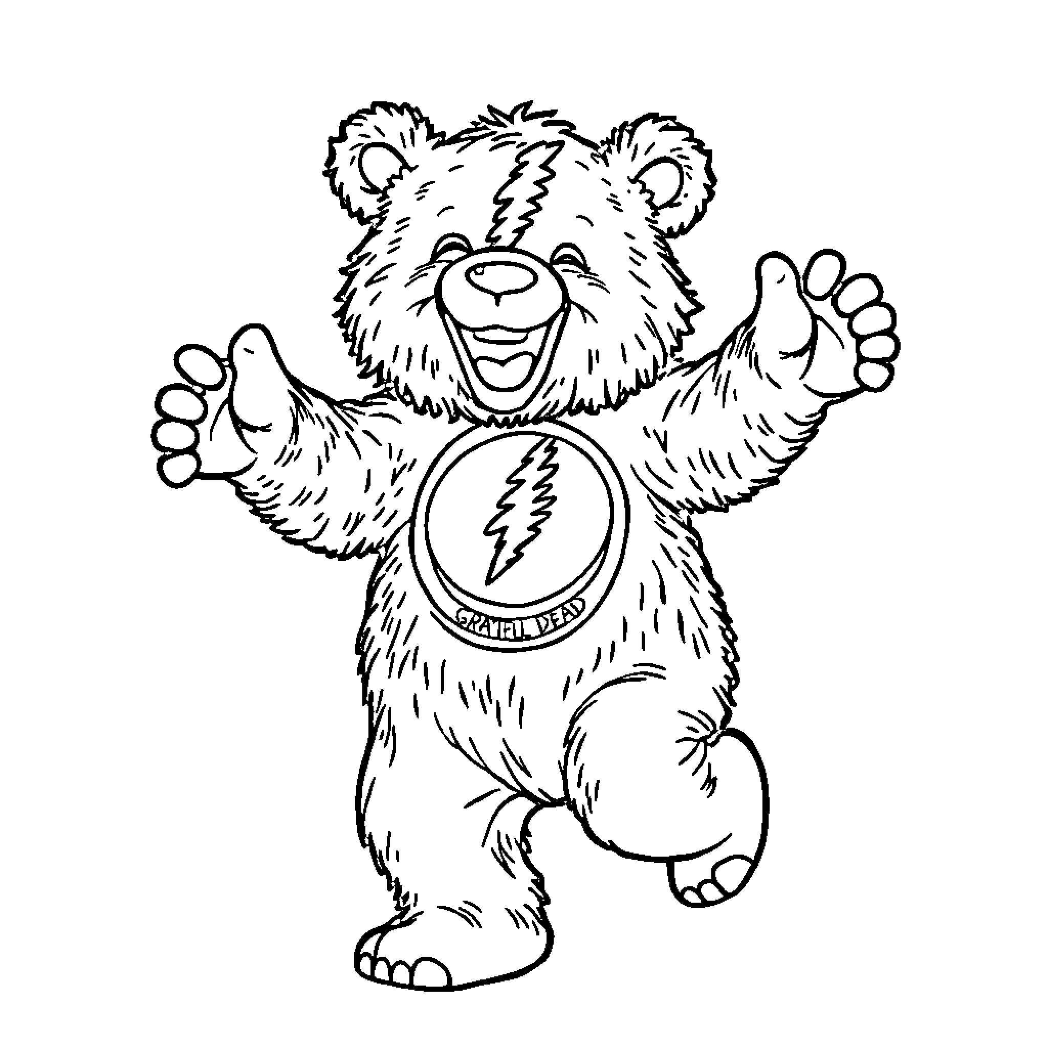 Bear celebrating with raised paws Coloring Page (free black-and-white line drawing printable PDF for all, from beginners to advanced learners, including children, teens, adults, and seniors)
