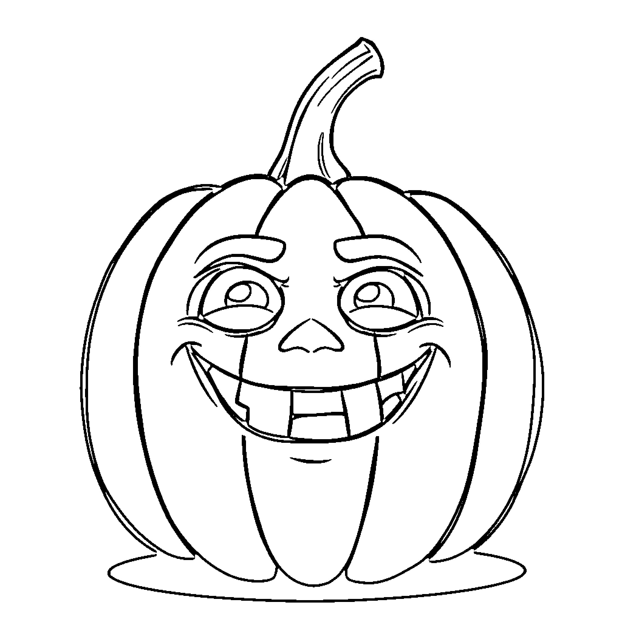 Pumpkin with a cheerful expression Coloring Page (free black-and-white line drawing printable PDF for all, from beginners to advanced learners, including children, teens, adults, and seniors)