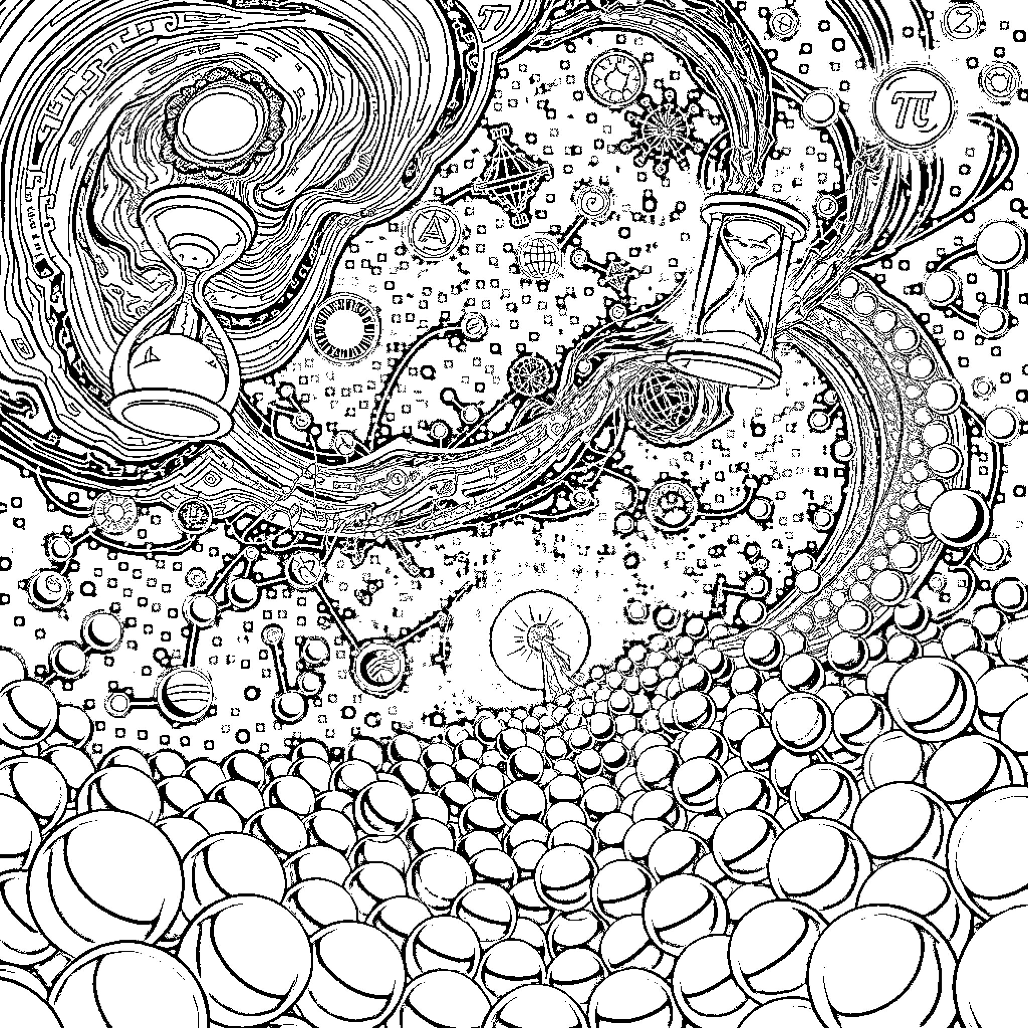 Radical Edward's Cosmic Odyssey Coloring Page (free black-and-white line drawing printable PDF for all, from beginners to advanced learners, including children, teens, adults, and seniors)